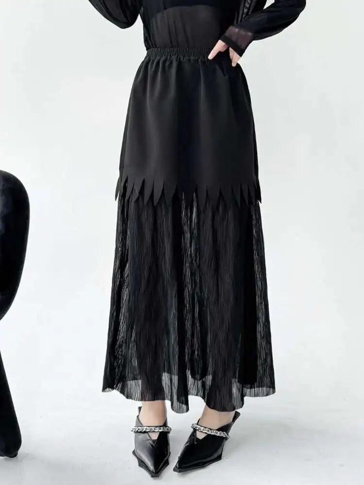 Black Big Size Vest Pleated Skirt Two-Piece Set - Women's Fashion V-Neck Sleeveless Outfit for Spring & Autumn 2025 (1DJ0261) | Trendy Office Wear & Casual Date Night Ensemble