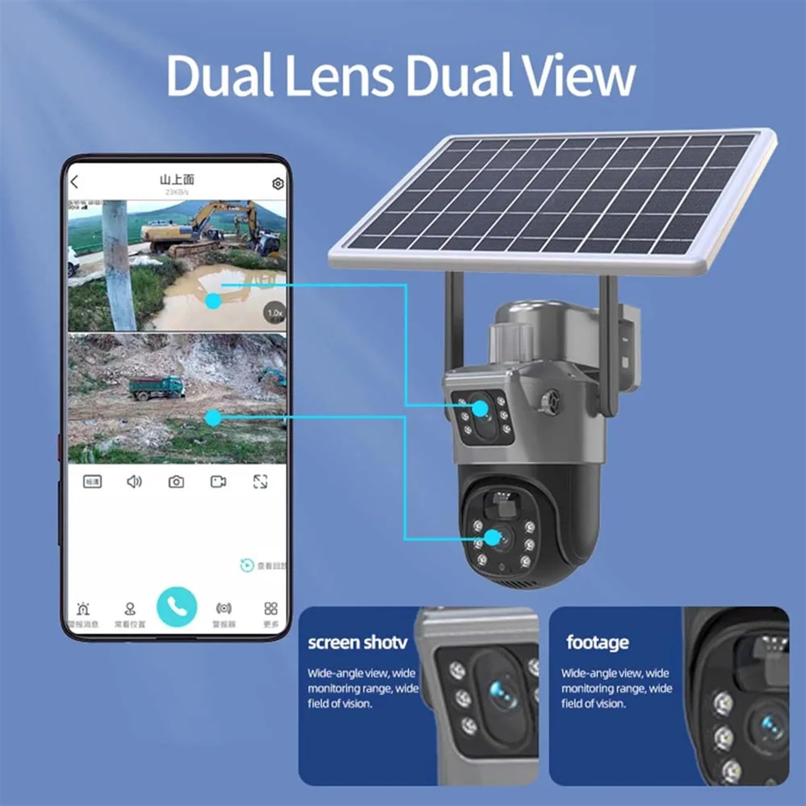 **JOLIANE 8MP 4K Solar Security Camera - Wireless Outdoor 4G SIM Surveillance with Dual Lens PTZ & Solar Panel - 32GB Storage - Ideal for Home, Farm, and Business Security Monitoring**