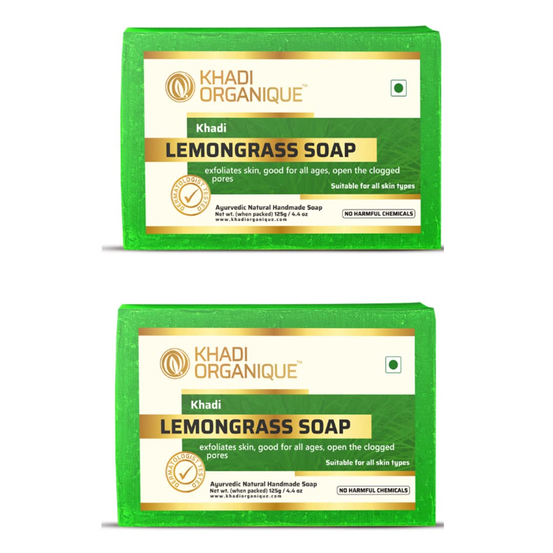 Organic Handmade Lemongrass Soap with Essential Oils - Pack of 2 Bars | Natural Vegan Skincare for Dry & Sensitive Skin | Perfect for Daily Use, Gifts & Spa Relaxation