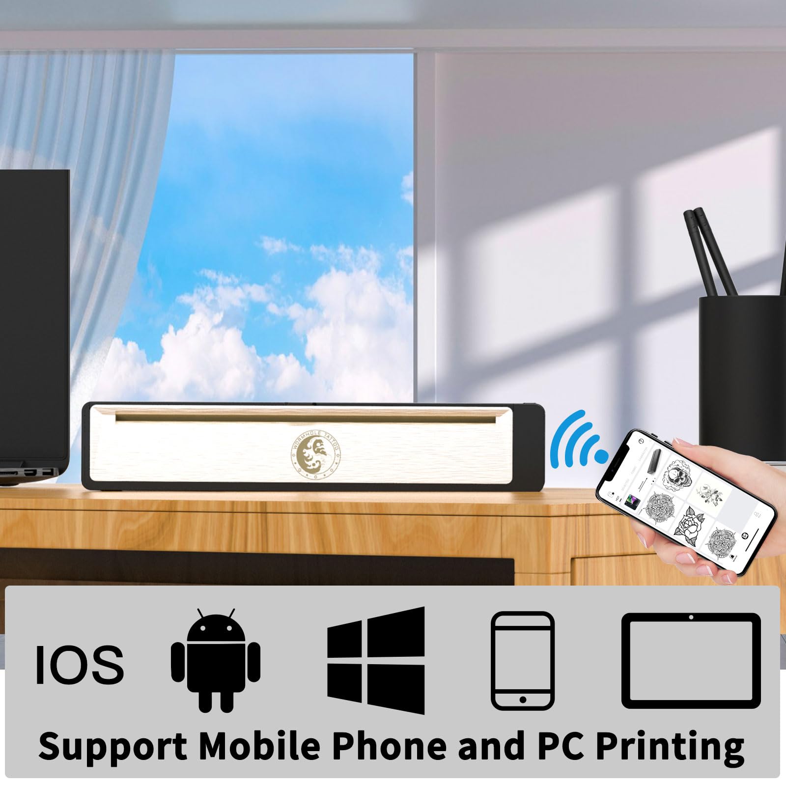 Portable Wireless Tattoo Stencil Printer Kit - Rechargeable Thermal Copier Machine with Transfer Paper | Compatible with Android, iOS & Windows | Perfect for Tattoo Artists & Beginners | Home Studio & Professional Tattoo Shop Use