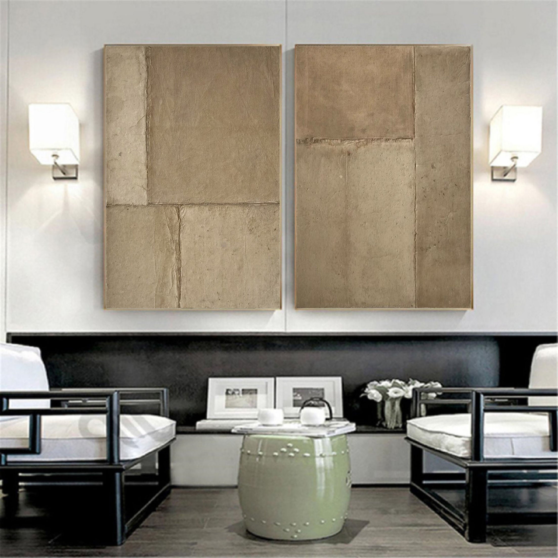 Abstract Tranquility Wall Art Set of 2 - Modern Minimalist Canvas Prints for Living Room, Bedroom & Office Decor - #WS095