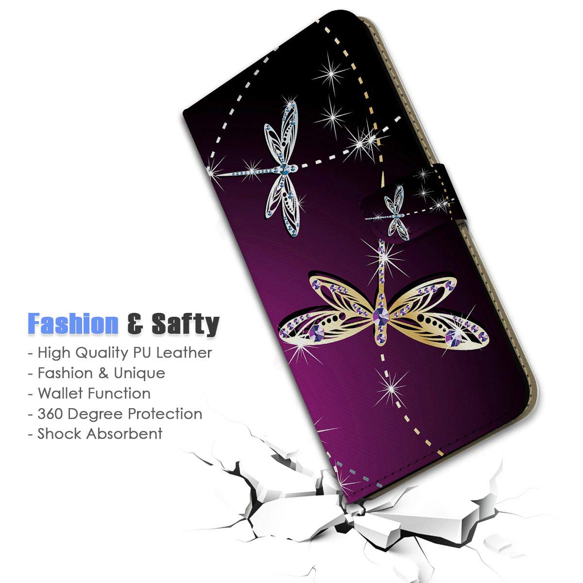 True Love Jewelry iPhone 13 Wallet Case - Elegant Flip Cover with Purple Dragonfly Design (A23011) | Perfect for Women's Fashion Accessories & Gift Giving
