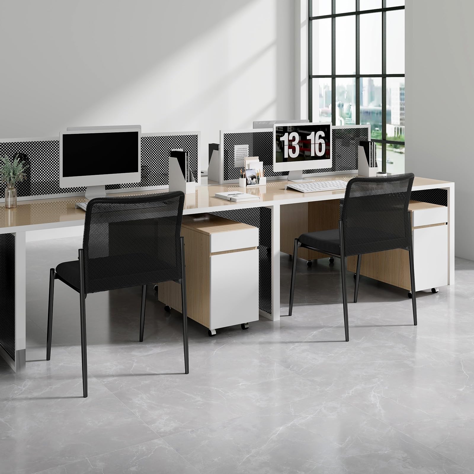 GOFLAME Stackable Conference Chairs with Breathable Mesh Back & Padded Seat - 2 Pack Office Waiting Room Chairs for Reception, Lobby, Meeting Room & Executive Workspace - Comfortable Armless Side Chairs for Professional Settings