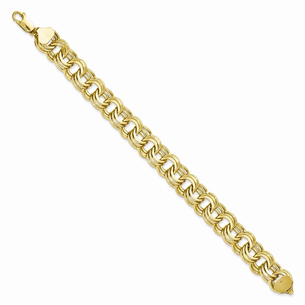14K Solid Gold Triple Link Charm Bracelet for Women - Elegant & Durable Jewelry Gift for Birthday, Anniversary, Valentine's Day
