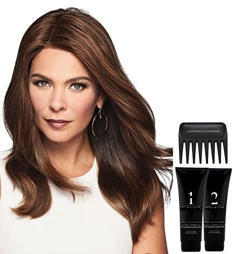 Raquel Welch Special Effect Human Hair Hairpiece Bundle - 5 Items Including Luxury Shampoo, Conditioner, Mist, Wide Tooth Comb & Christy's Wigs Q&A Booklet (Color: R1416T) - Perfect for Cosplay, Costume Parties & Everyday Styling