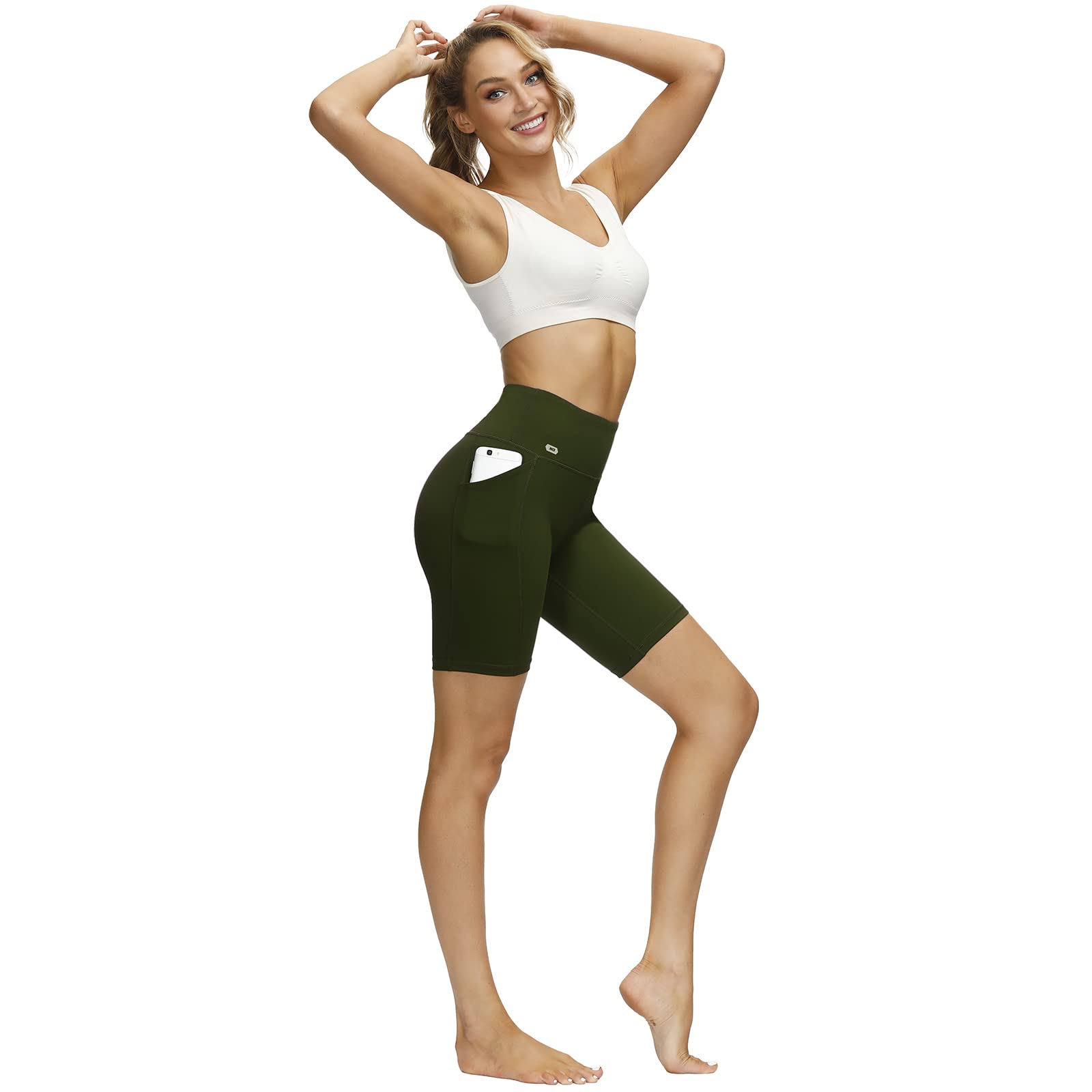 MIER Women's High Waist Yoga Shorts - 8 Inch Compression Biker Shorts with Side Pockets & Tummy Control - Perfect for Yoga, Running, Gym Workouts & Everyday Wear