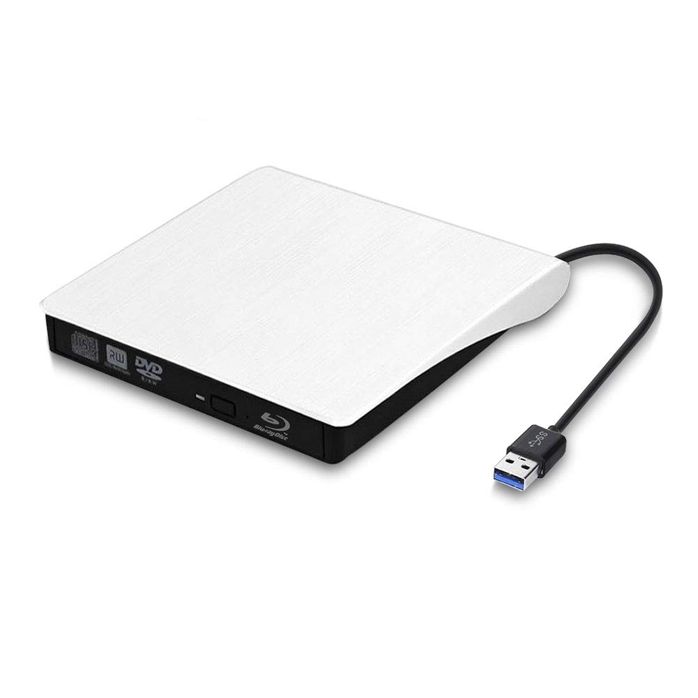 Portable USB 3.0 External Blu-ray DVD CD Drive - BD-ROM Player/Burner/Writer for PC & Laptop (White) | Watch Movies, Burn Discs & Backup Data on Windows/Mac