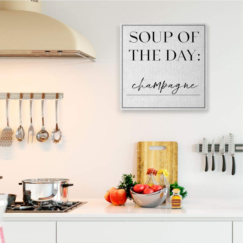 Stupell Industries 'Soup of The Day is Champagne' Humorous Wall Art - 30x30 Inches, White Framed Canvas - Perfect for Kitchen, Dining Room & Bar Decor