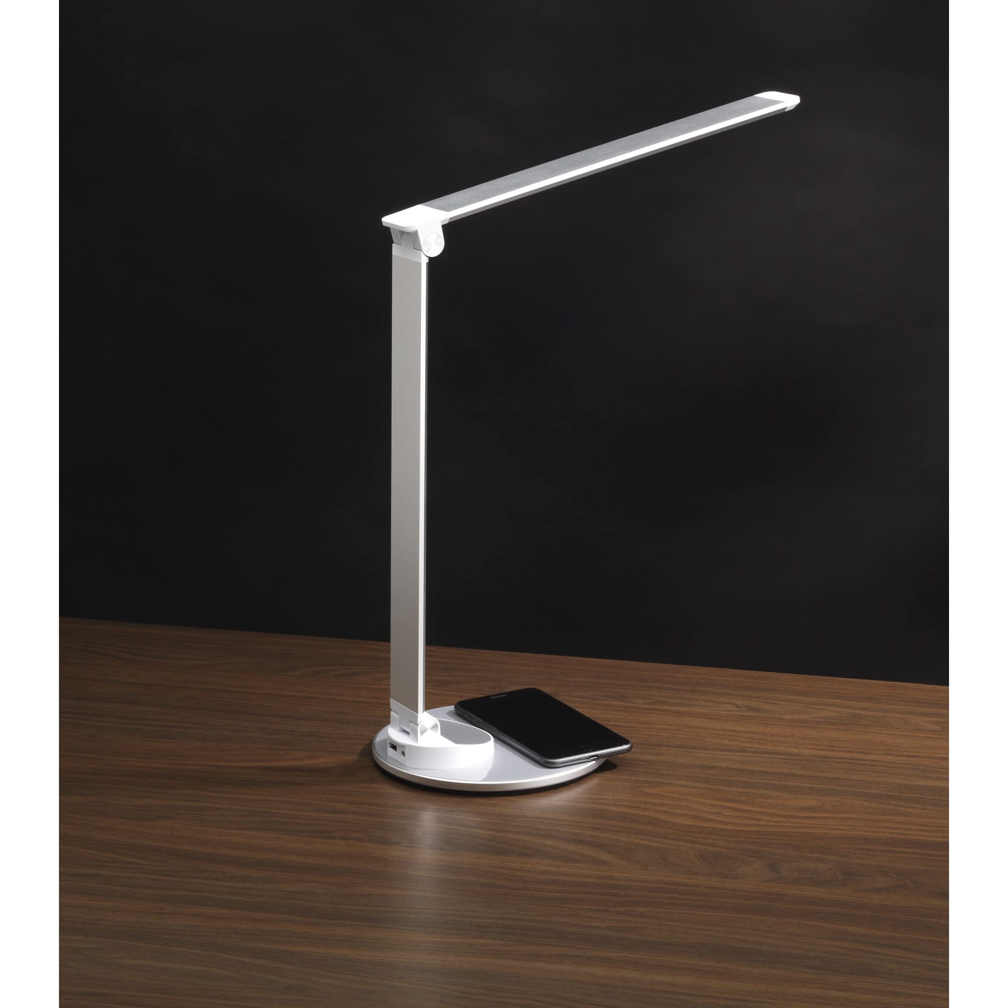 WorkPro™ LED USB Desk Lamp with Wireless Charger - 16.5 Inch Adjustable Office Light, White/Silver - Perfect for Home Office, Study & Workspace Lighting