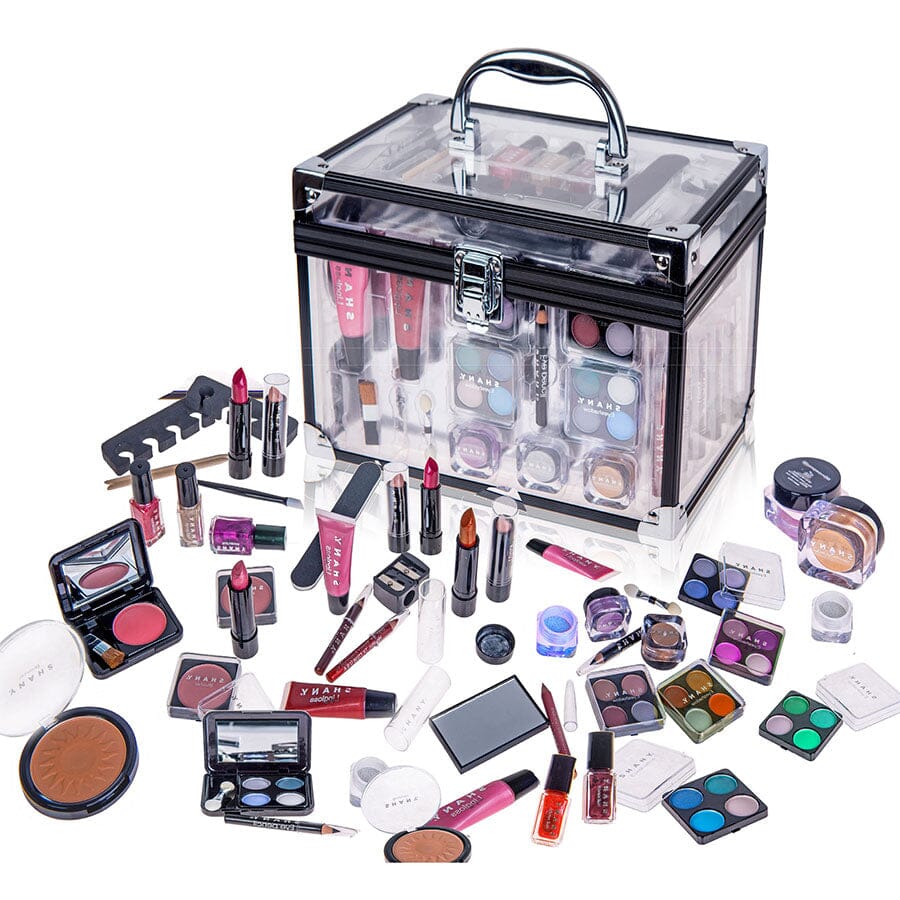 Silver Carry All Trunk Makeup Set - Professional Cosmetic Organizer for Travel, Home & Salon Use