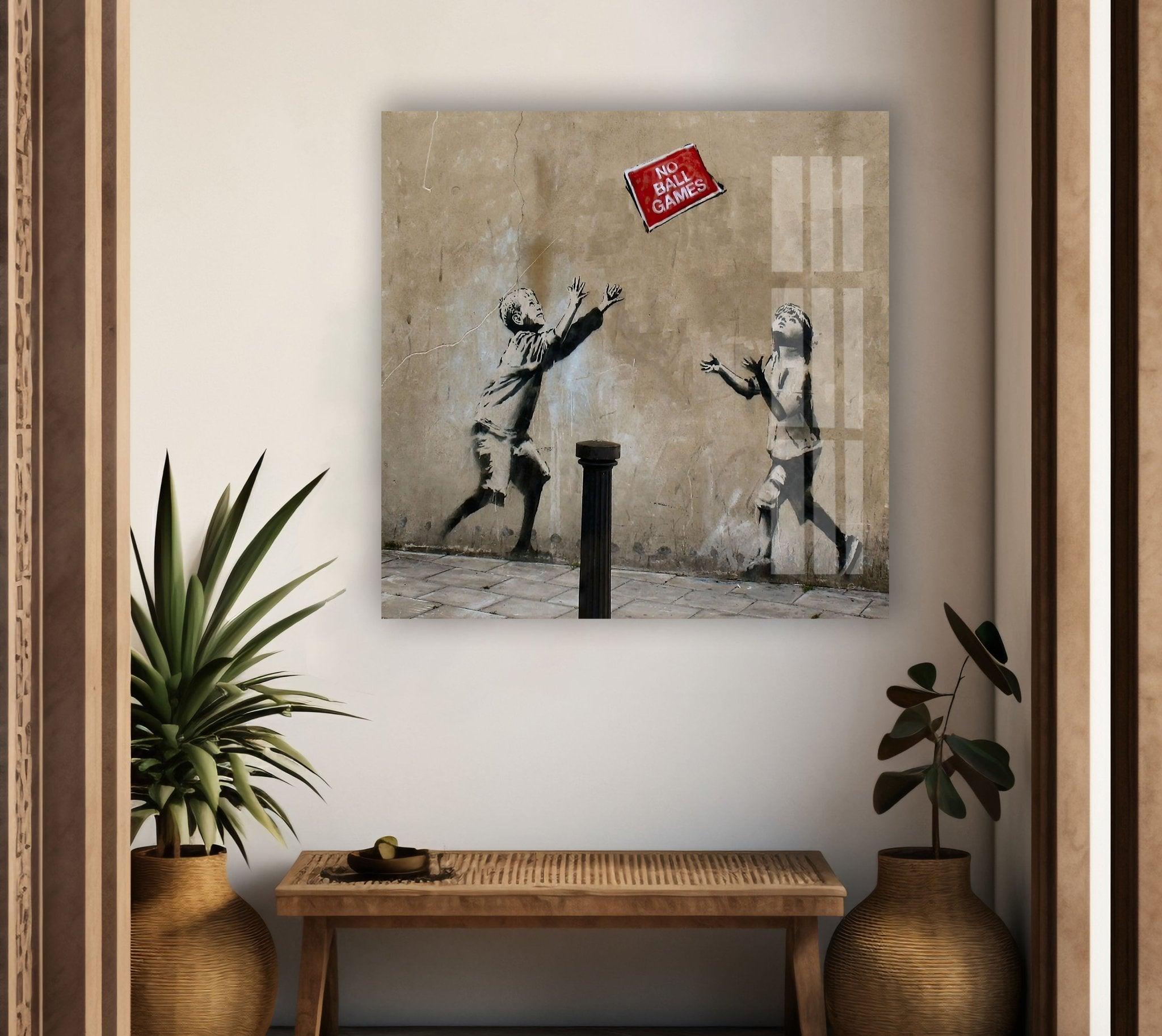 Banksy No Ball Games Glass Wall Art - Stunning Home Decor for Living Room, Office & Gift Ideas