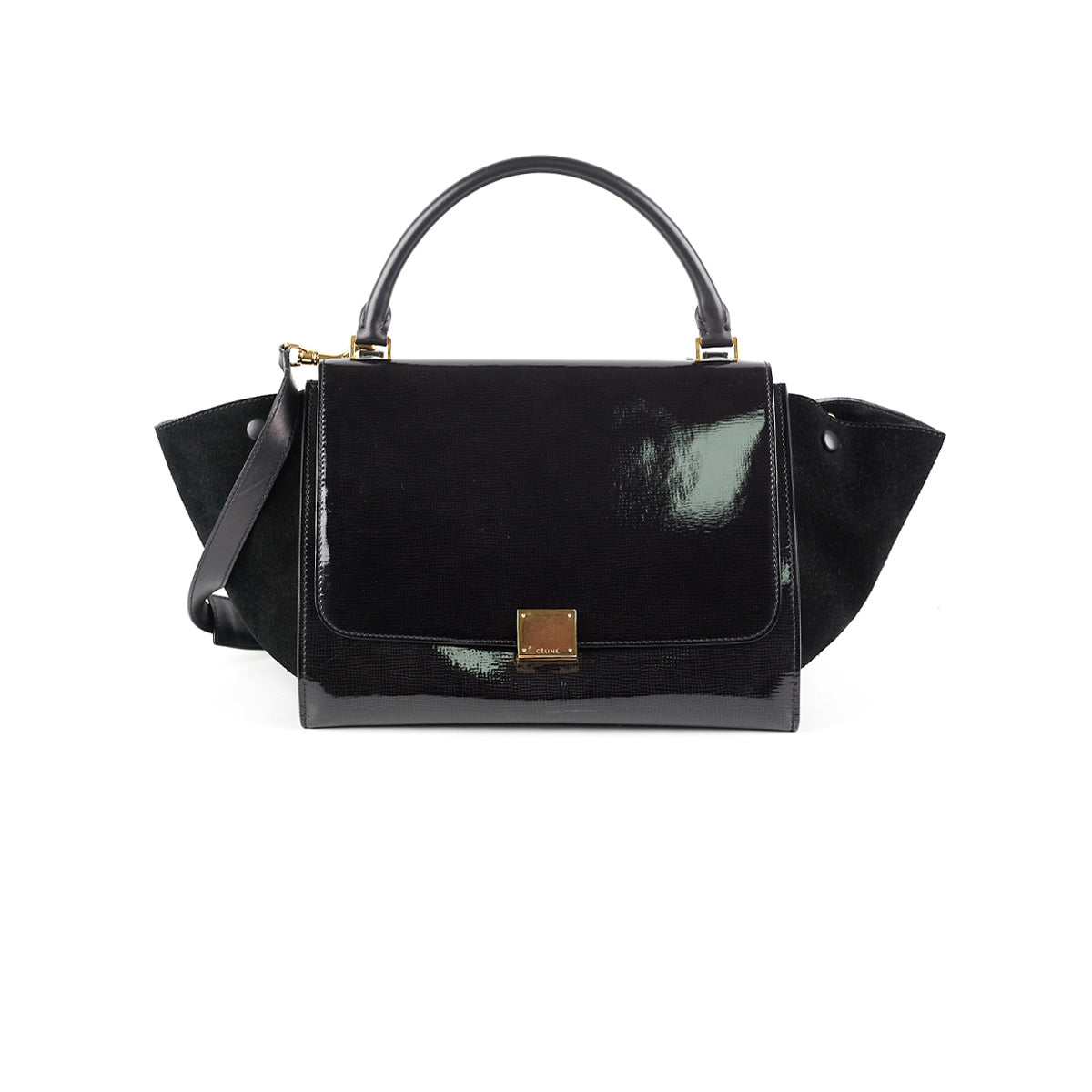 Celine Trapeze Patent Leather Medium Shoulder Bag in Black - Perfect for Work, Travel & Everyday Use