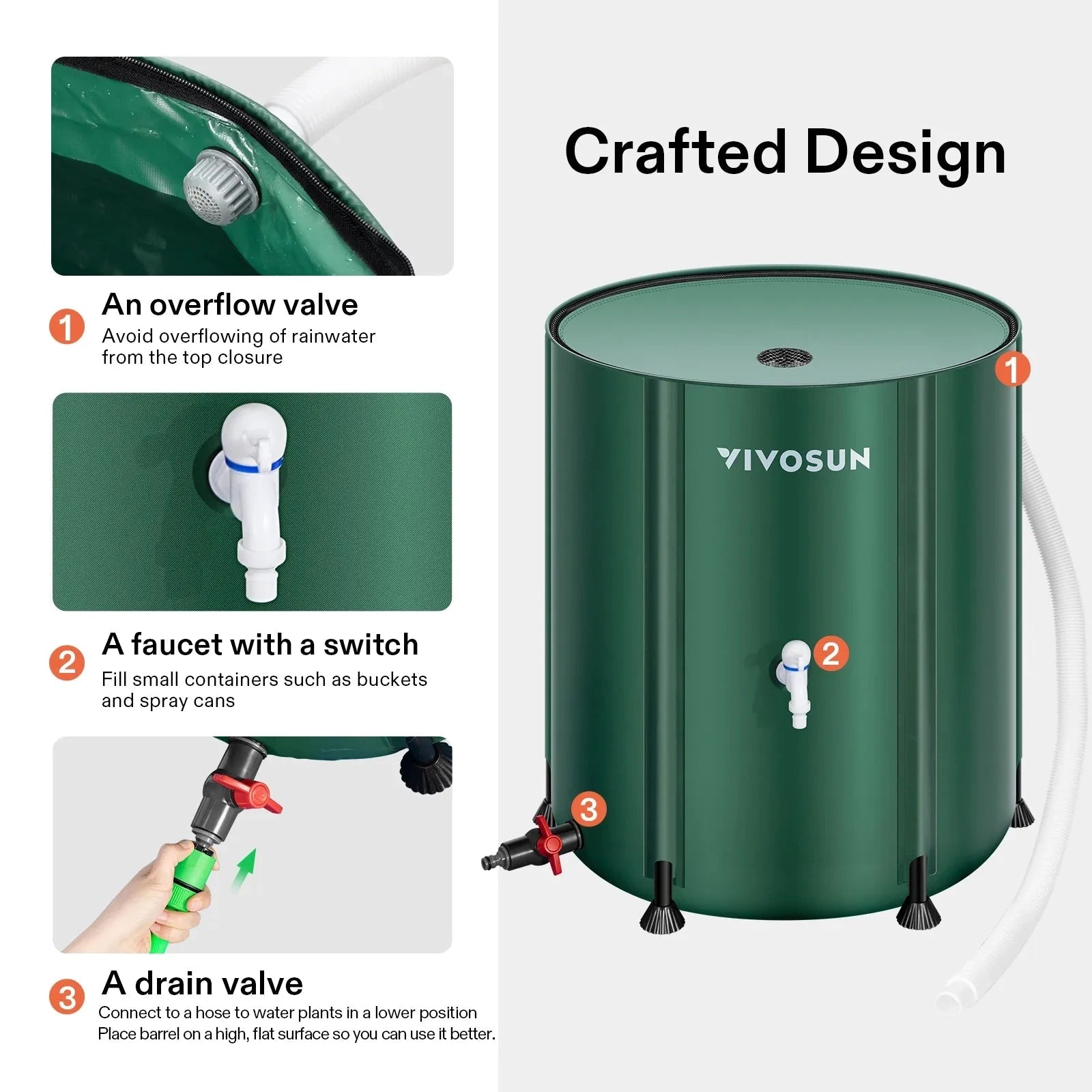 Vivosun 100 Gallon Collapsible Rain Barrel - Water Storage Container for Garden, Lawn & Outdoor Use | Eco-Friendly Rainwater Collection System | Perfect for Irrigation, Emergency Water Supply & Sustainable Living