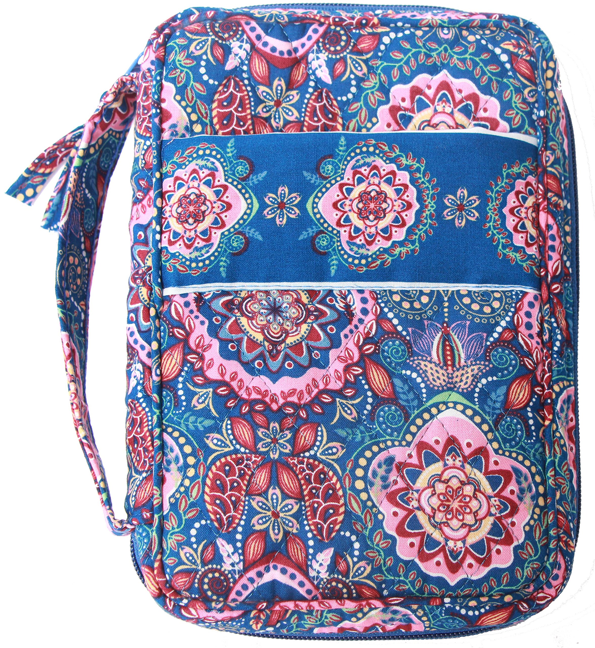 DIWI Large Quilted Bible Cover 10 X 7 X 2.75 Inches - Premium Book Case for Bible Protection (Blue Tapestry, Size L) - Perfect for Church, Travel & Daily Bible Study