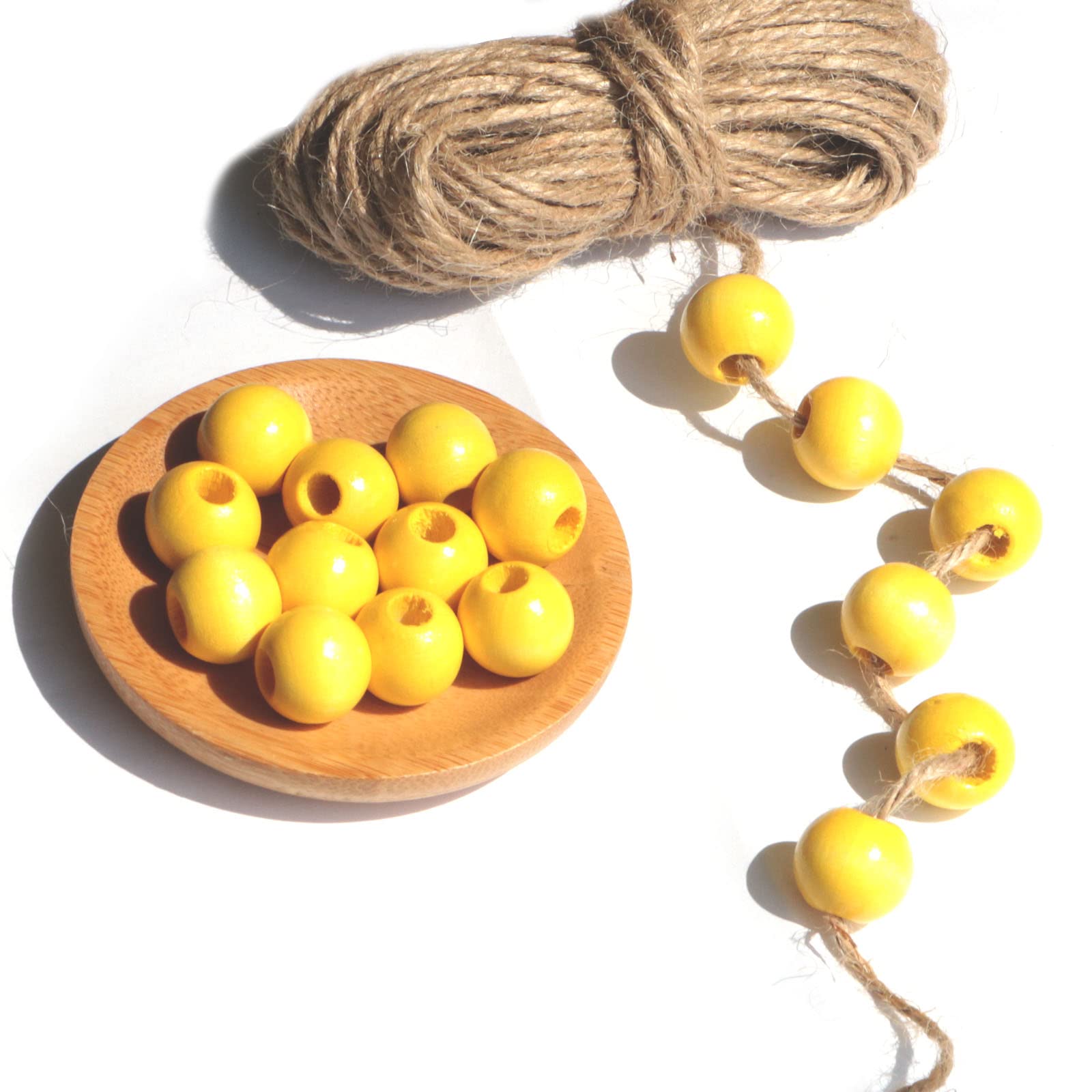 240Pcs 16mm Yellow Wood Beads for Crafts - Large Hole Natural Wooden Beads Perfect for Jewelry Making, DIY Bracelets, Necklaces, and Home Decor
