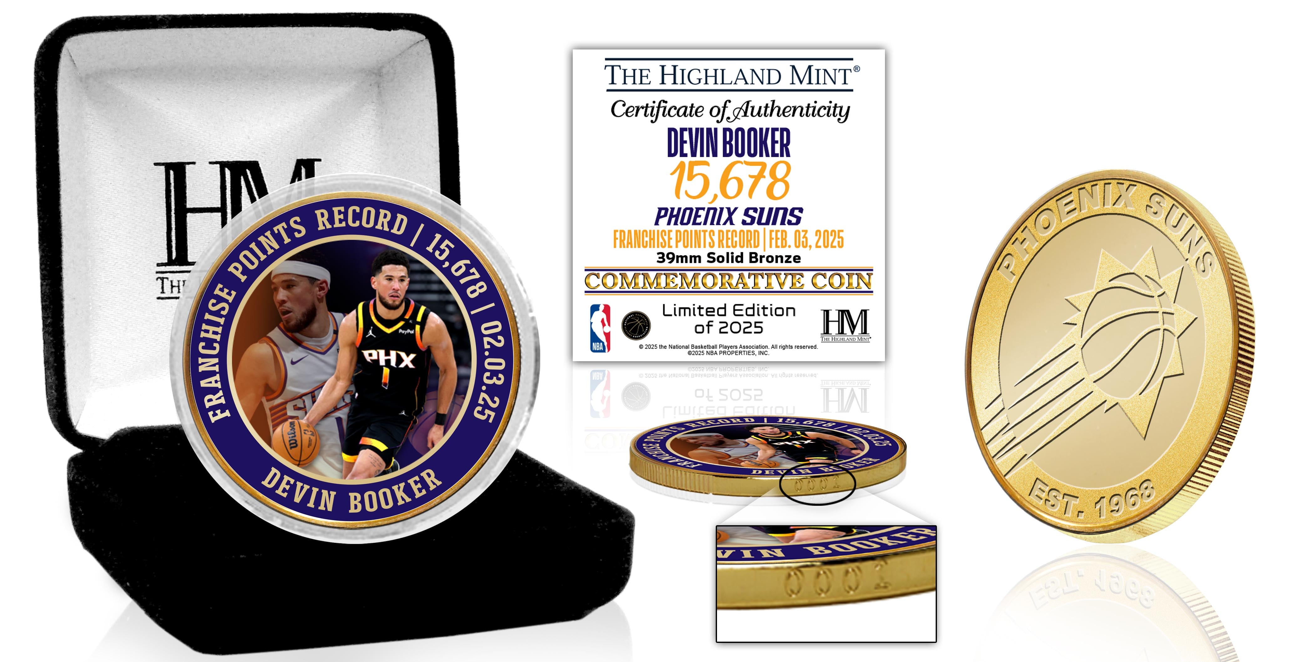 Devin Booker Phoenix Suns Franchise Record Commemorative Bronze Coin - Limited Edition NBA Collectible for Fans, Sports Memorabilia, Gift for Basketball Enthusiasts - Perfect for Display, Man Cave Decor, or Sports Fan Gift