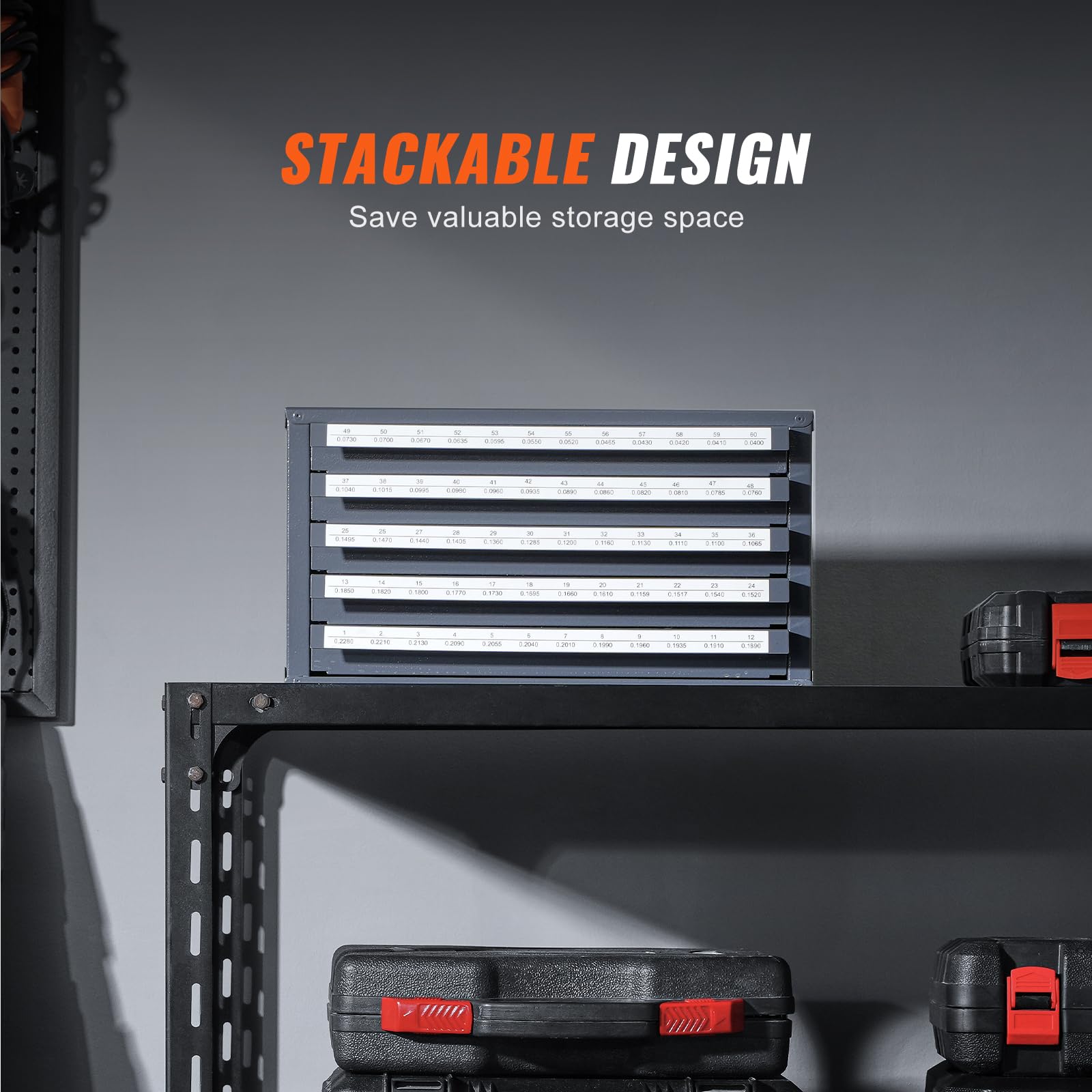 VEVOR 5-Drawer Stackable Drill Bit Organizer Cabinet - Holds #1 to #60 Steel Drill Bits with Labeled Compartments | Perfect for Workshop, Garage & Professional Tool Storage Organization