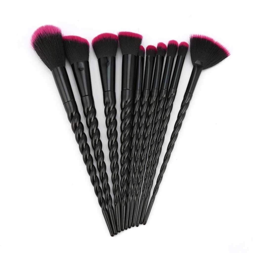 Xinmier 10-Piece Spiral Design Makeup Brush Set - Plastic Handle Foundation, Powder & Blush Brushes for Professional & Everyday Makeup Application | Perfect for Travel & Home Use