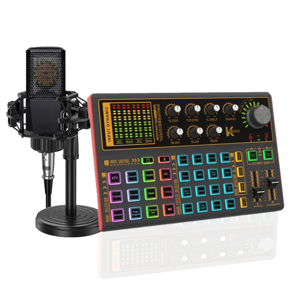 K300 Sound Effects Board Set with LED Light & Voice Changer - Professional Podcast Equipment for Live Streaming, YouTube, TikTok (Perfect for Gaming, Vlogging & Voice Modulation)