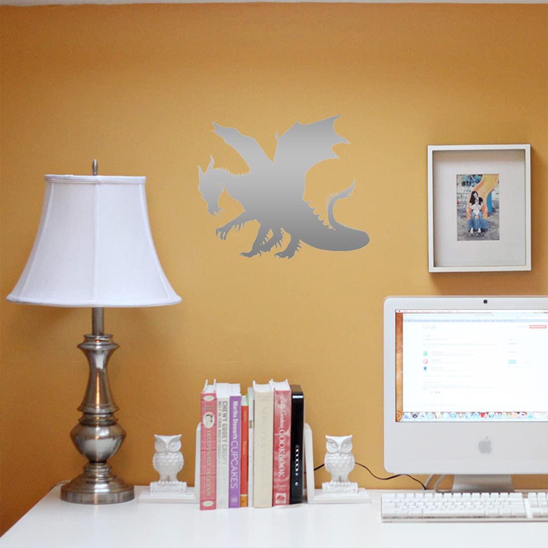 Premium Waterproof Vinyl Decal Stickers - Dragon 6 (Metallic Silver) Set of 2 - Durable Laptop, Phone, Helmet, Car Window Decals for Home & Office Decor, DIY Crafts, Gift Ideas