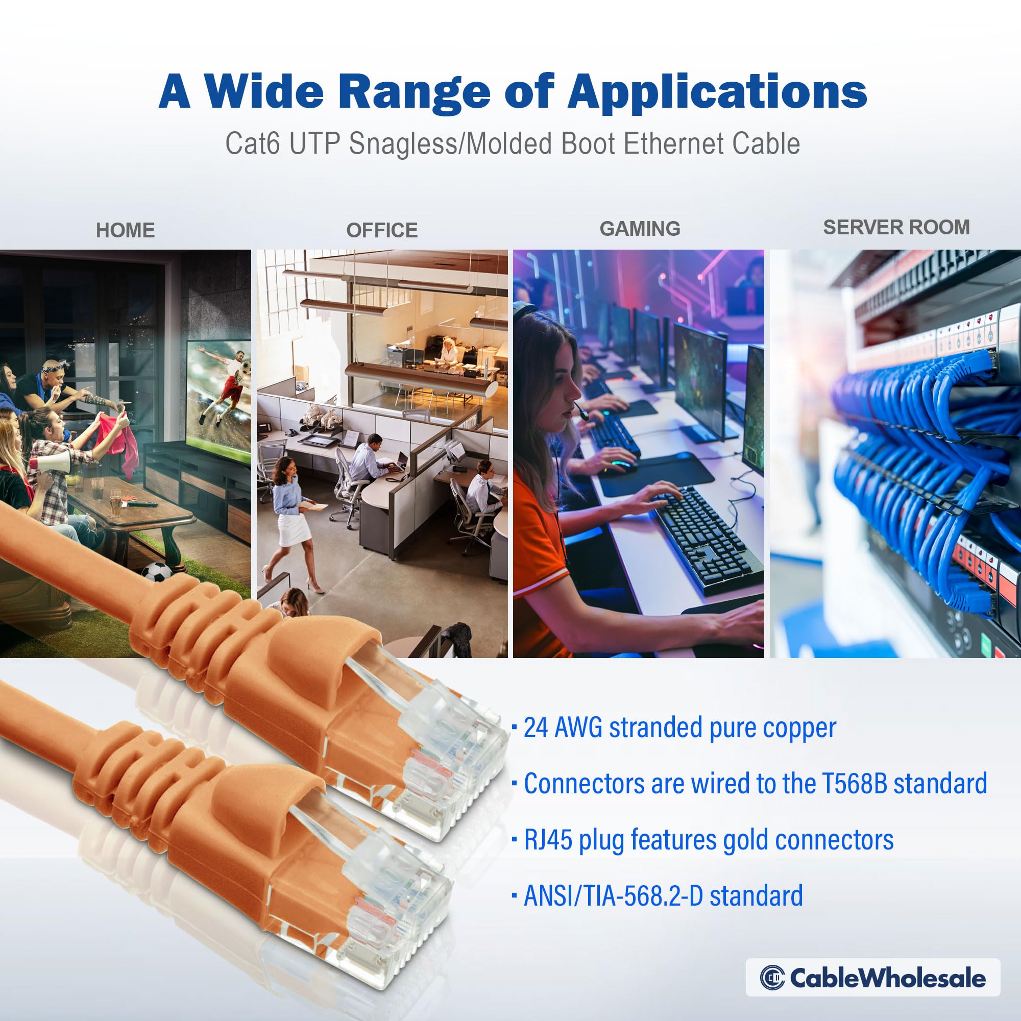 1000ft Cat6 Ethernet Cable Bulk - 24 AWG Solid Copper UTP, 350MHz, ETL Listed - Ideal for Home/Office Networking, Data Centers & Server Rooms (Orange, Pull Box Included)