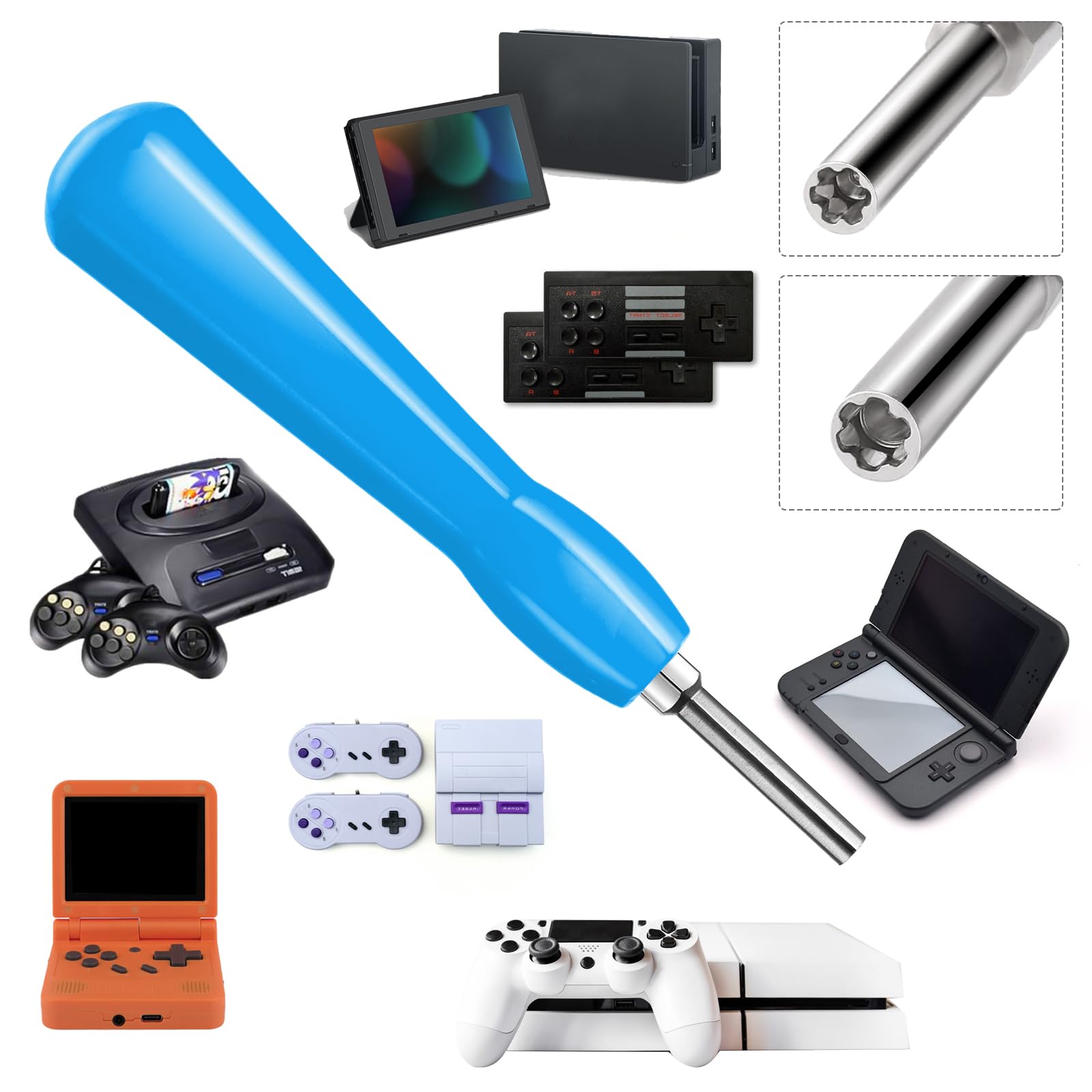 3.8mm & 4.5mm Double-Ended Gamebit Security Screwdriver Set - Compatible with NES, SNES, N64, GameBoy & Game Cartridges - Perfect for Console Repair & Game Cartridge Maintenance (Blue)