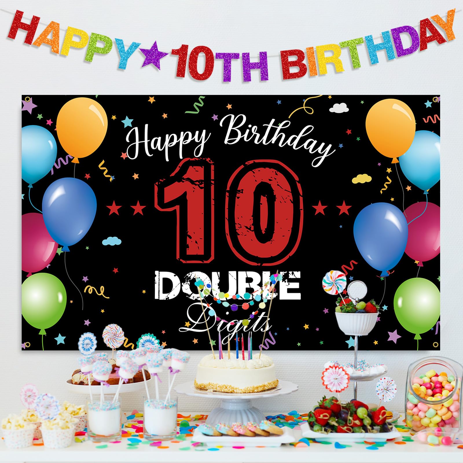 10th Birthday Party Decorations Kit for Girls & Boys - Happy 10th Birthday Banner, Swirls & Honeycomb Centerpieces - Double Digits Level Up Party Supplies for 10 Year Olds - Perfect for Classroom, Home & Outdoor Birthday Celebrations