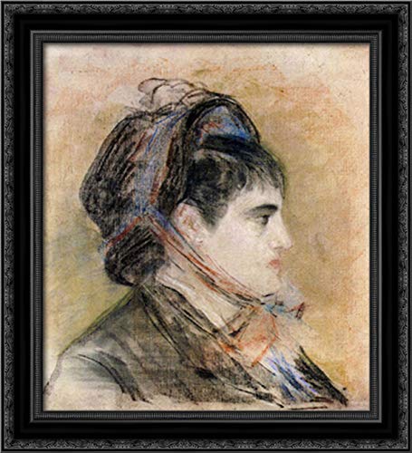 Edouard Manet Black Ornate Wood Framed Canvas Art - Madame Jeanne Martin in Bonnet 20x22 - Vintage French Portrait Painting for Living Room, Bedroom & Office Decor