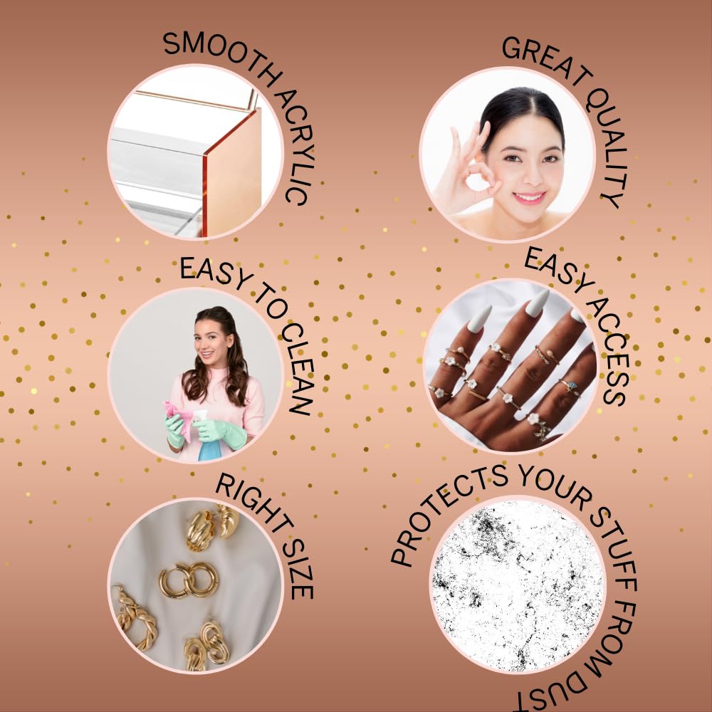 Clear Acrylic Jewelry Box Organizer with Mirror - Rose Gold Jewelry Holder & Storage Case for Necklaces, Rings, Earrings | Perfect for Travel, Vanity Display & Gift Giving