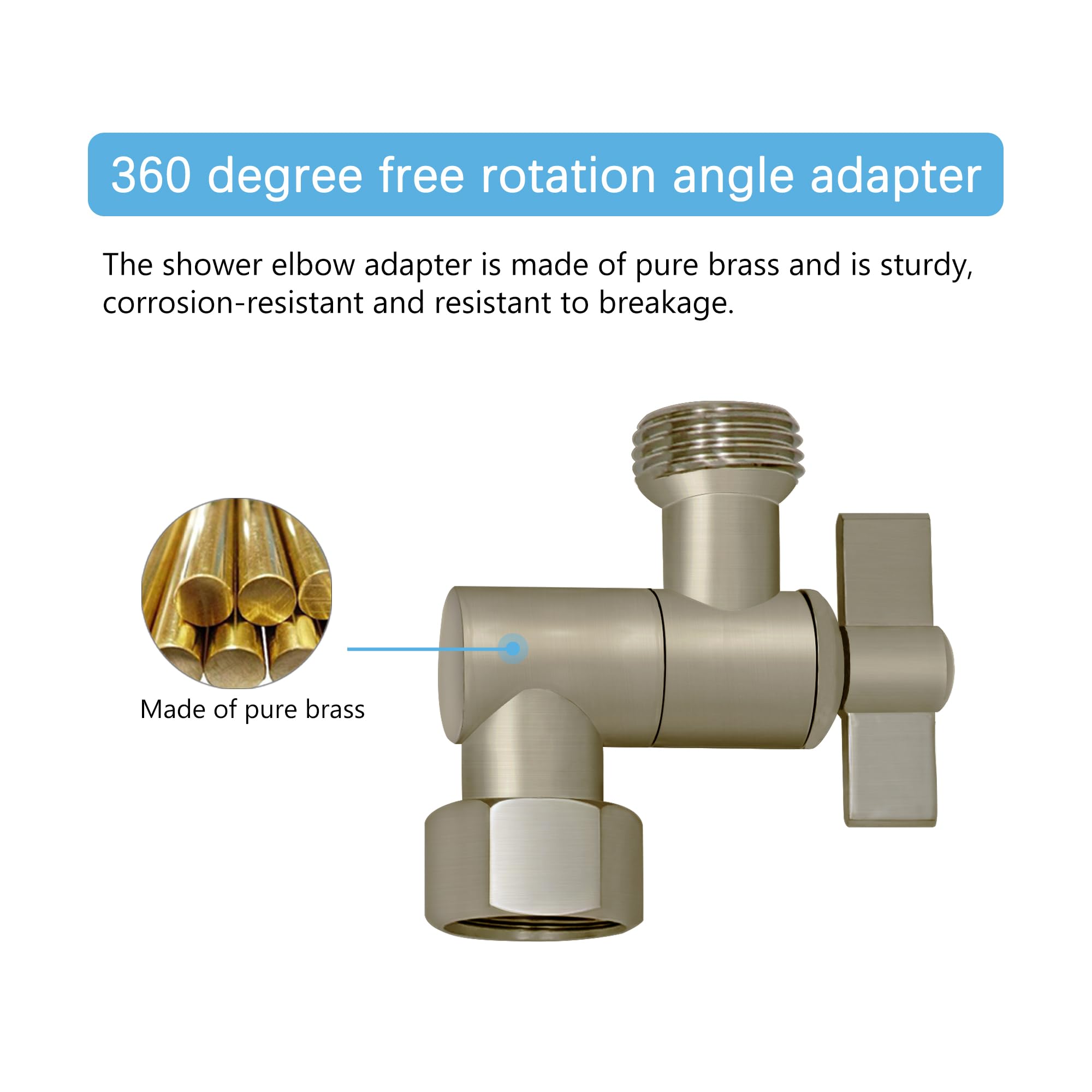 All Metal Shower Angle Adapter - Adjustable Shower Head Extension with Solid Brass Elbow for Universal Connection (Brushed Nickel) - Perfect for Bathroom Renovation & Enhanced Shower Experience