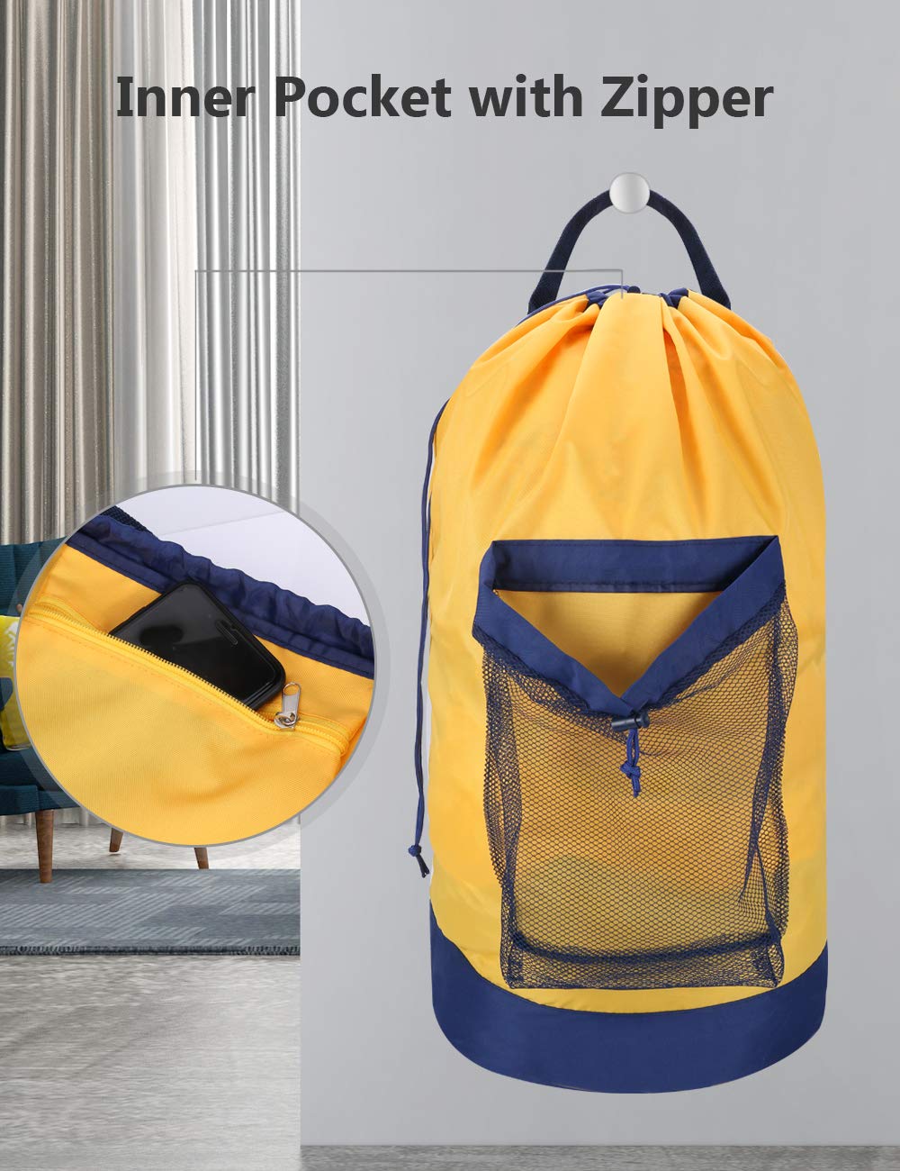 Dalykate Laundry Backpack - Durable Nylon Clothes Hamper with Shoulder Straps & Mesh Pocket, Drawstring Closure - Perfect for College Students, Travel, Laundromat & Apartment Use | Portable Laundry Solution for Dorms, Camping & Gym