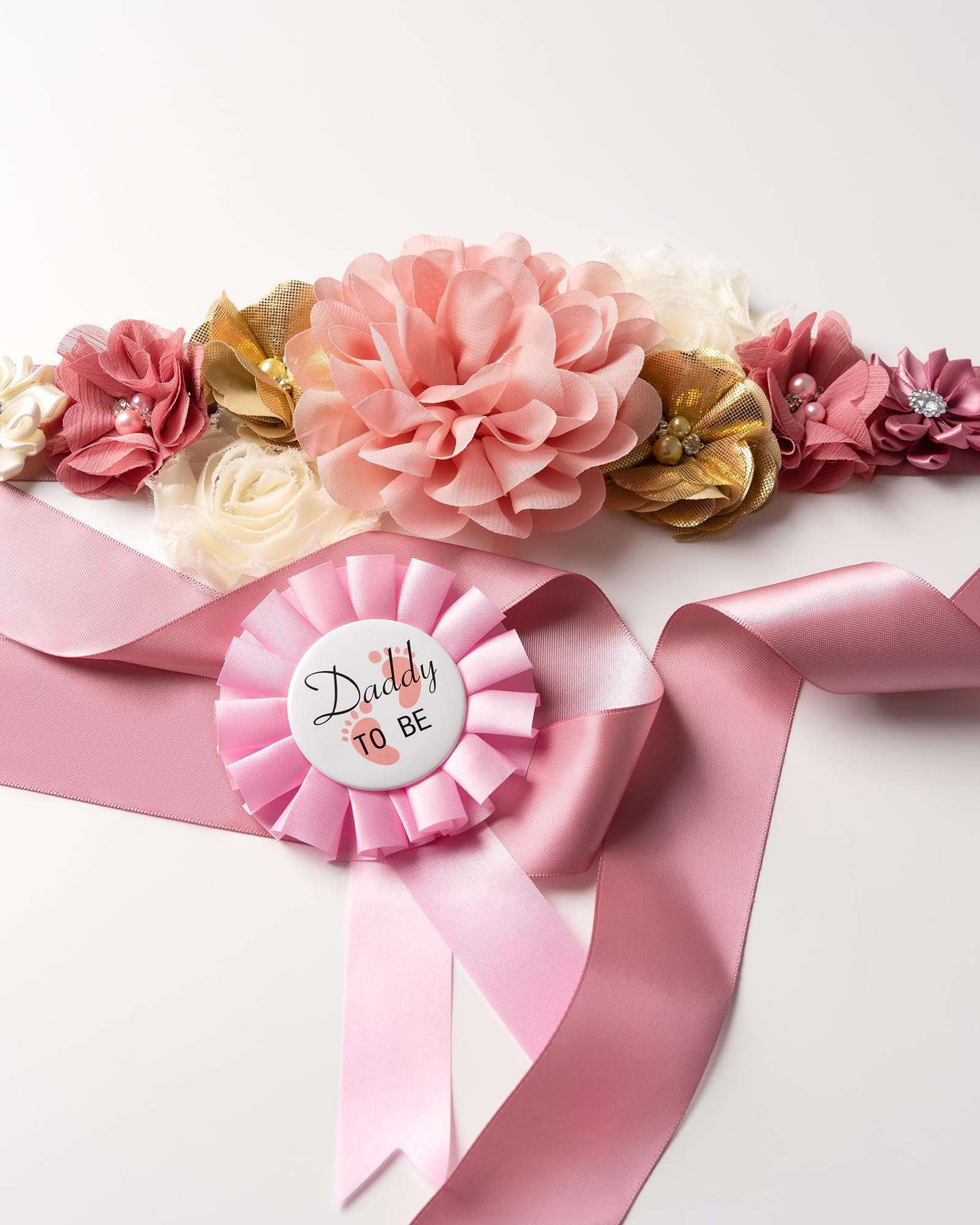Baby Shower Sash for Mom to Be & Dad to Be - Floral Maternity Dress Belt & Pregnancy Photo Props - Gender Reveal Decorations & Mommy Gift Ideas for Special Occasions