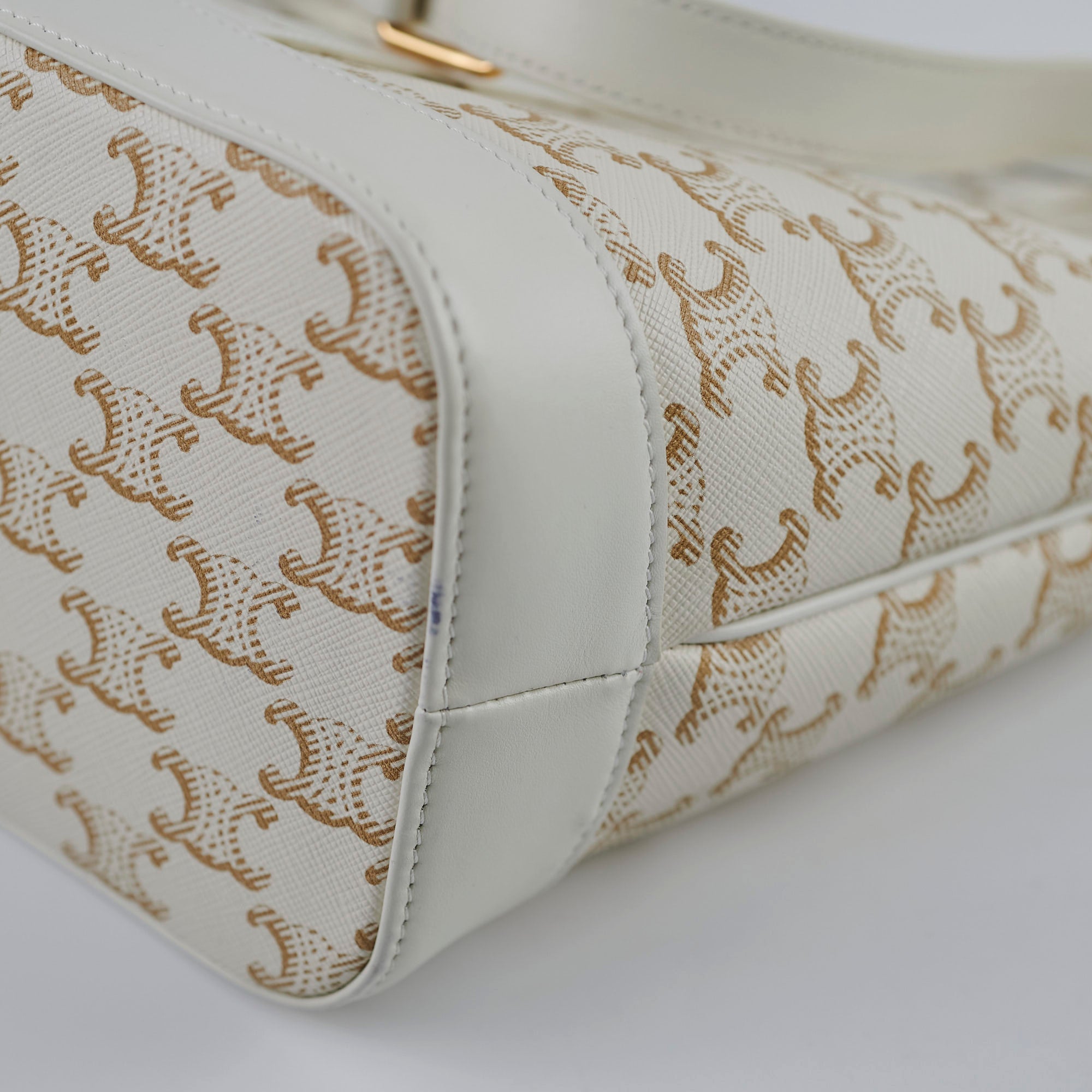 Celine Small Bucket Triomphe White Leather Shoulder Bag for Women | Luxury Designer Handbag for Everyday Use, Work & Travel