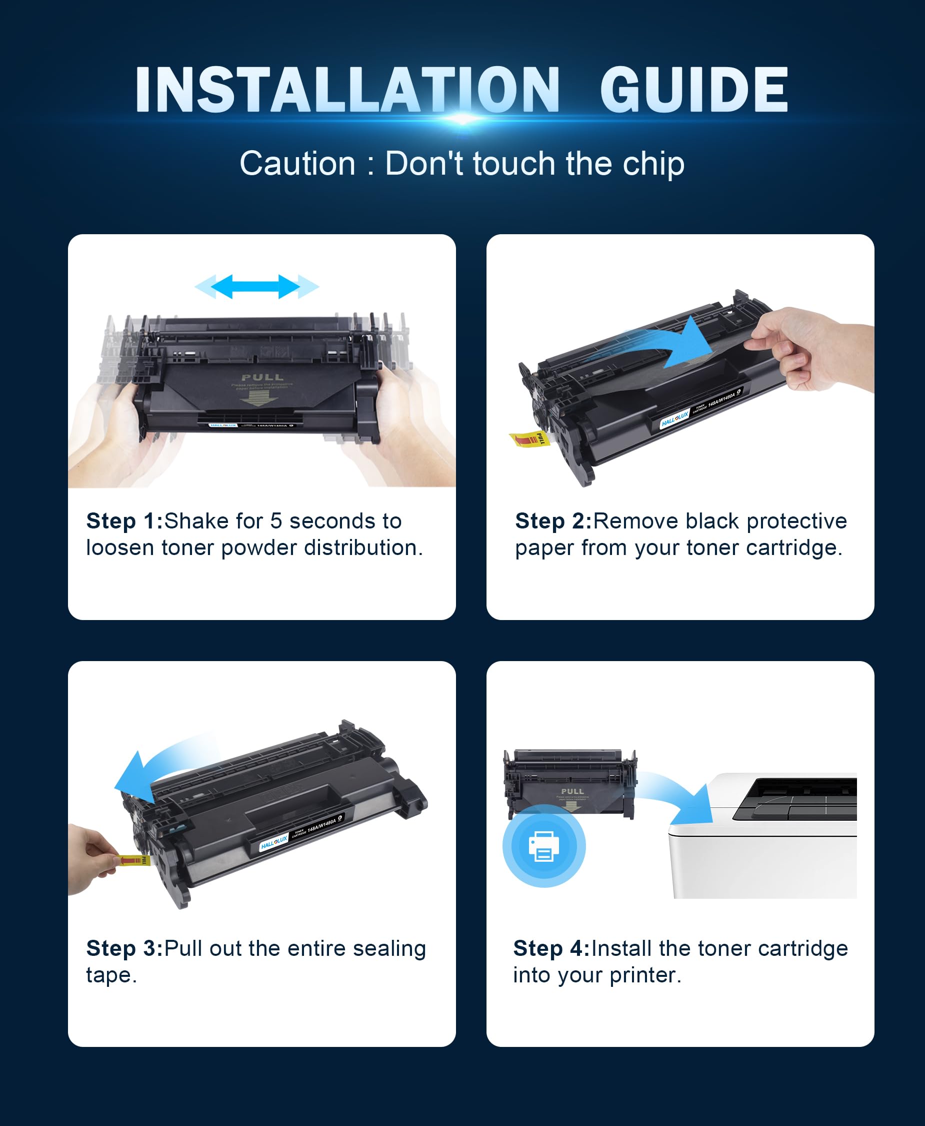 HALLOLUX 148A Black Toner Cartridge with Chip - Compatible Replacement for HP 148A/148X/W1480A/W1480X - Works with HP LaserJet Pro 4001dw/4001dn/4001n/MFP 4101fdw/4101fdn Printers (1 Pack) - Ideal for Office Printing, High Volume Documents & Professional Use
