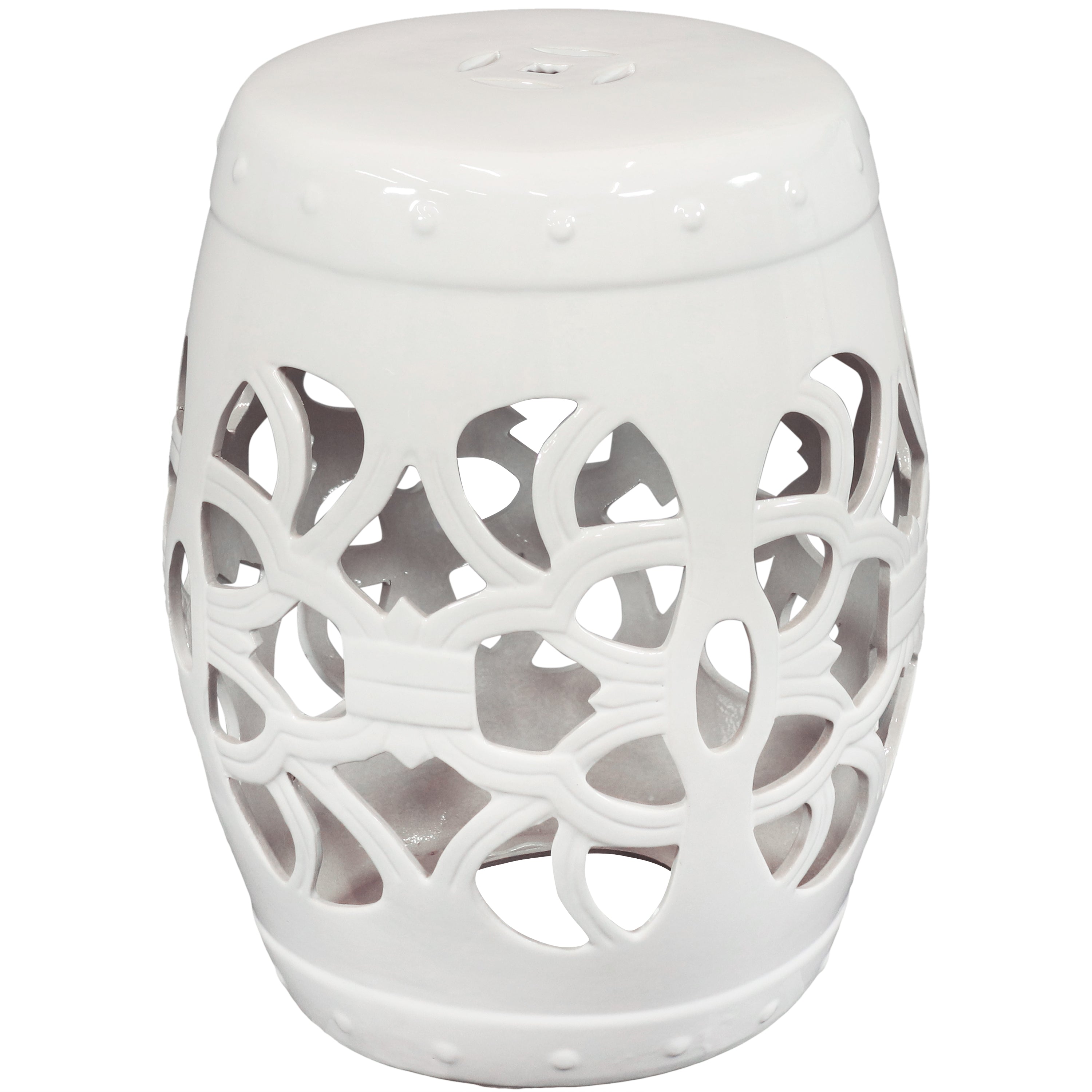 Sunnydaze Knotted Quatrefoil Ceramic Garden Stool - 18 Inch White Outdoor Side Table for Patio, Porch & Garden Decor