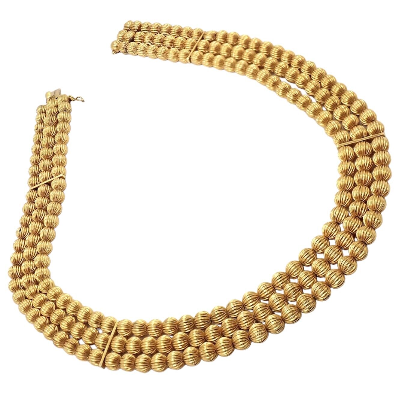 Vintage Ilias Lalaounis 18k Yellow Gold Carved Bead Ball Necklace - Elegant Estate Jewelry for Women, Perfect for Weddings, Parties & Special Occasions