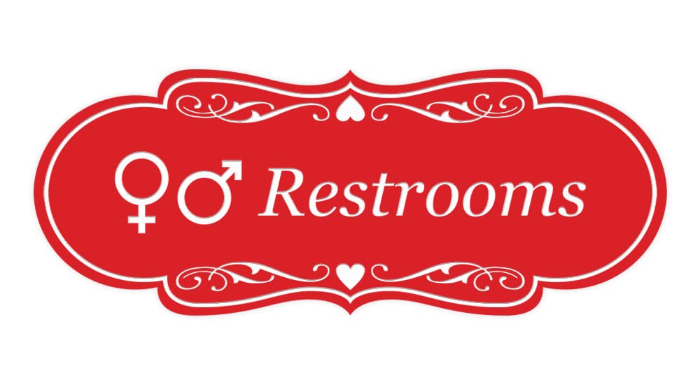 Stylish Unisex Restroom Sign (Red) - Medium Size ADA Compliant Bathroom Signage for Offices, Restaurants & Public Spaces