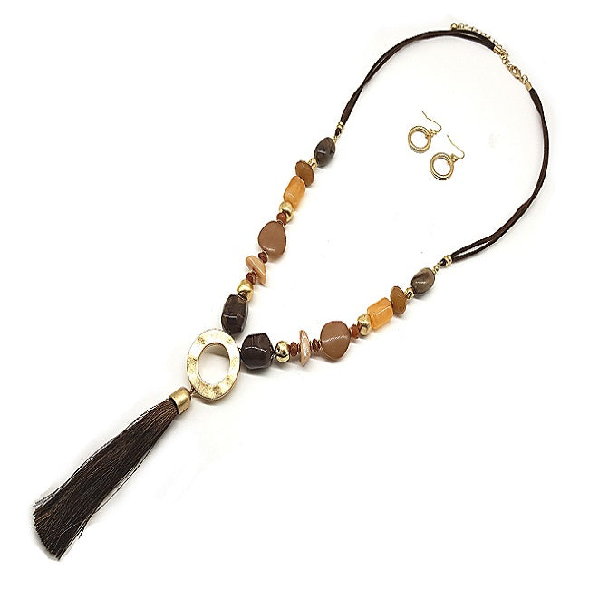 Bohemian Beaded Tassel Necklace Set - Handmade Brown Seed Bead Jewelry for Women | Perfect for Festivals, Beach Parties & Boho Fashion