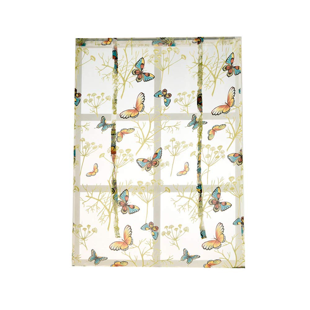 Black Floral Sheer Voile Window Curtain - Adjustable Tension Rod for Bathroom, Kitchen & Home Decor - Light Filtering Roman Shade for Privacy & Style (Medium Size) - Perfect for Bedrooms, Living Rooms & Dorm Windows