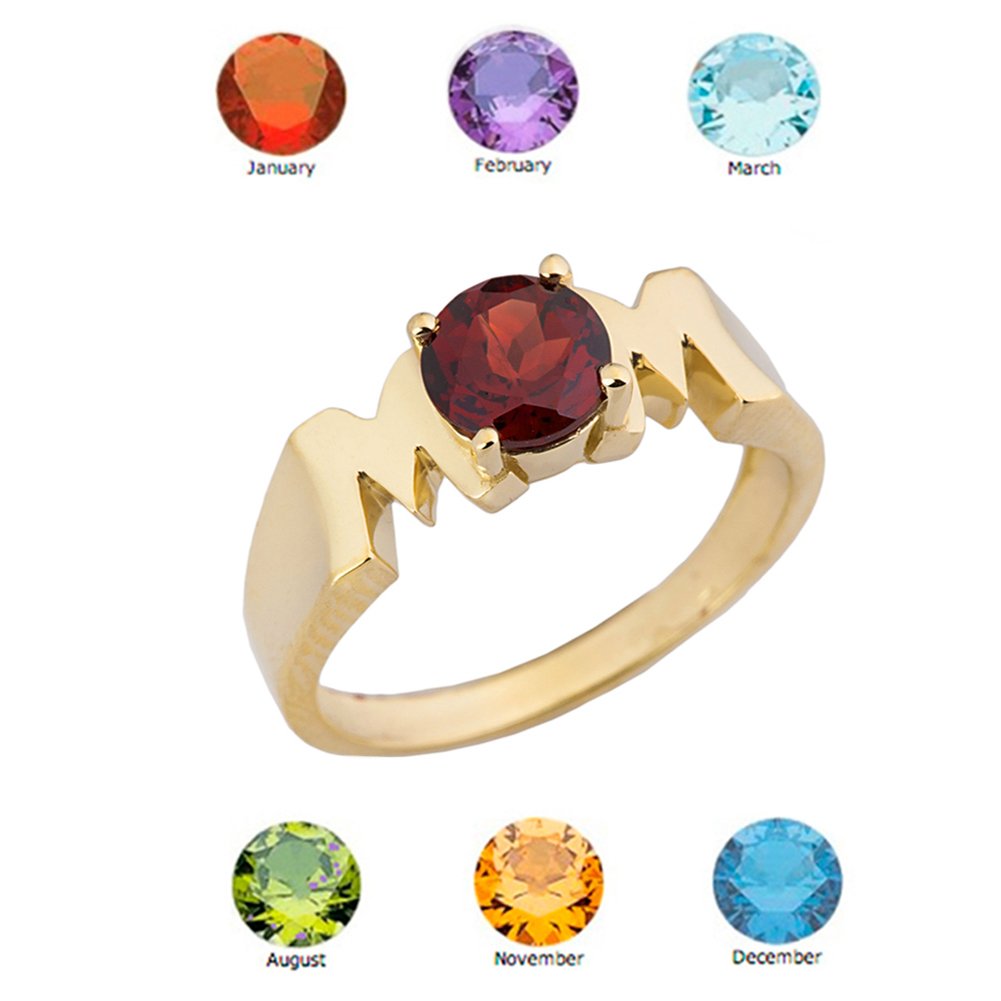 10K Yellow Gold Personalized Mom Ring with Genuine Gemstone - Elegant Mother's Jewelry Gift for Birthday, Anniversary & Special Occasions