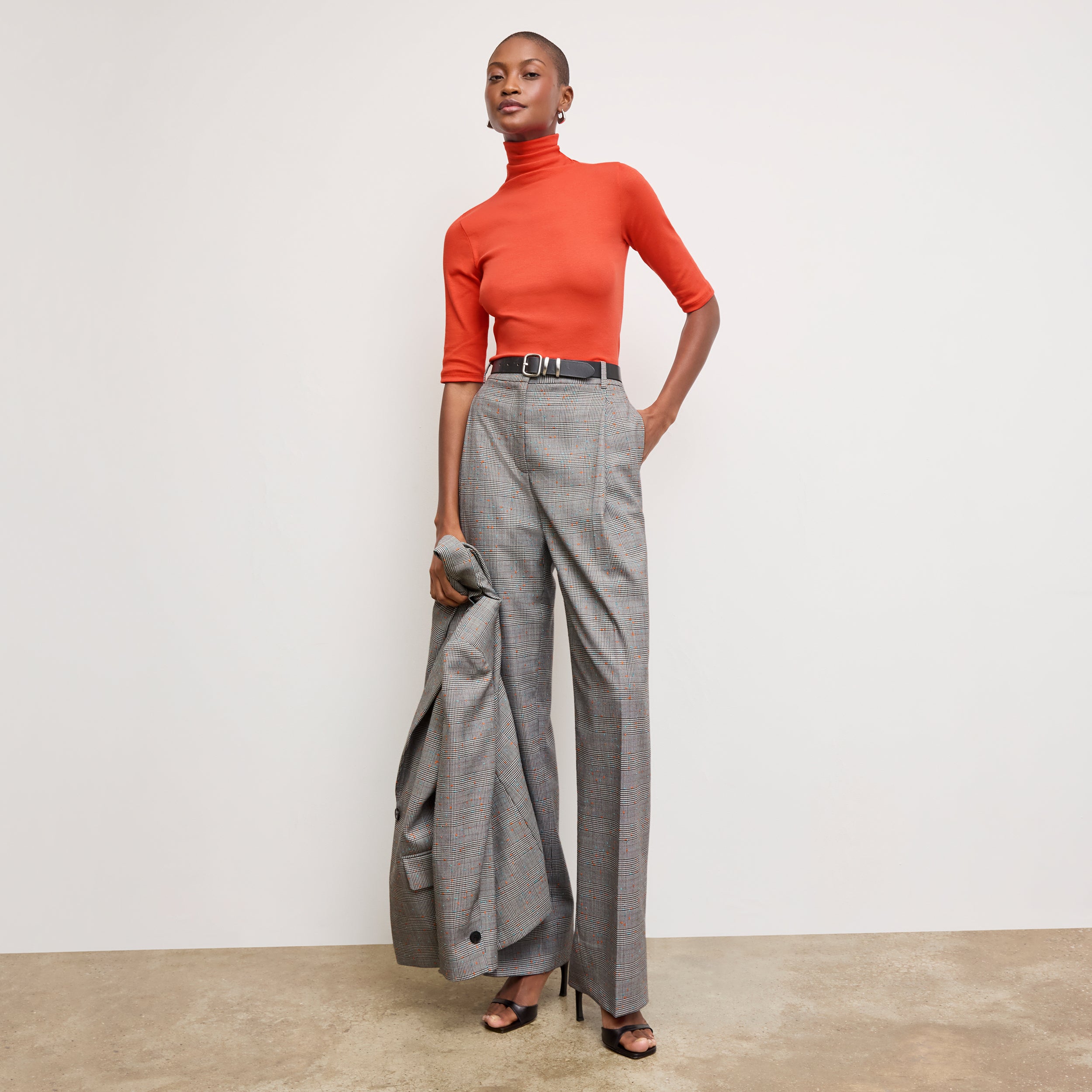 Rina Sculptural Pants - Sharkskin Mixed Check High Waist Trousers for Women | Perfect for Office, Casual Wear & Night Out