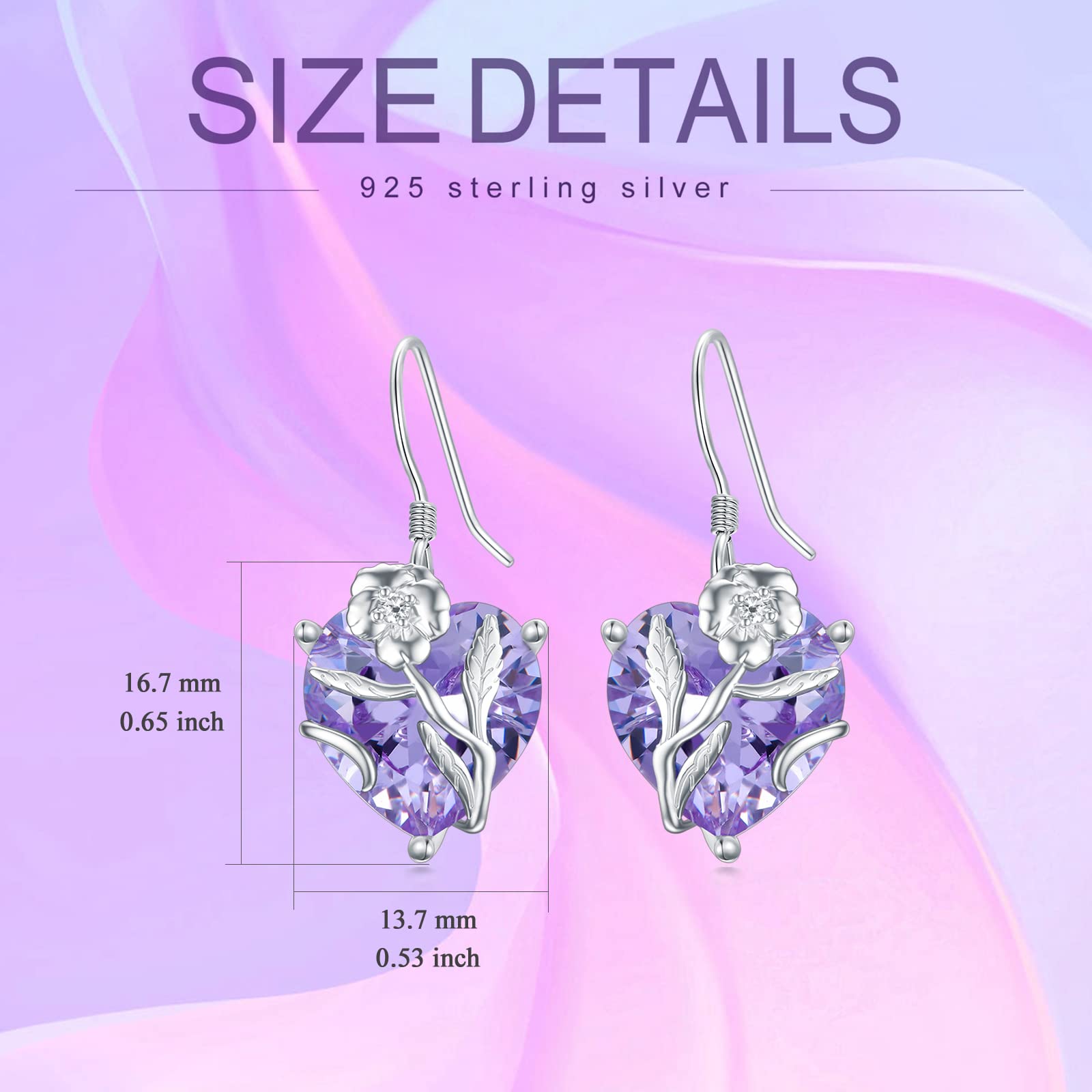TOUPOP Sterling Silver Birth Month Flower Drop Earrings for Women - Crystal Dangle Earrings with Heart Design, Perfect Birthday Jewelry Gift for Girls & Women | Ideal for Parties, Weddings & Everyday Wear