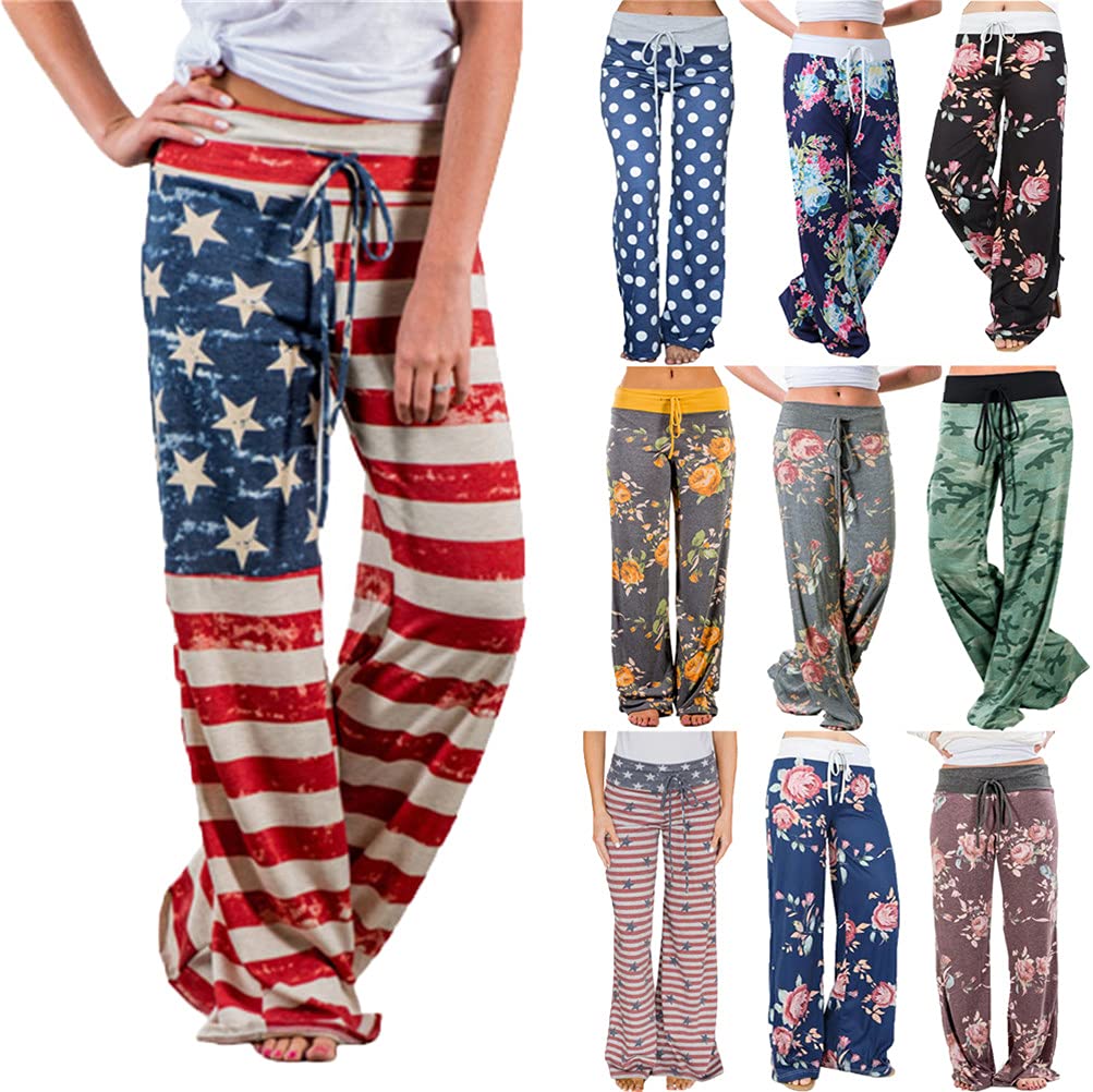 Women's Floral Pajama Pants - Soft Stretchy Lounge Pants with Drawstring Waist & Wide Leg Design for Sleep, Yoga, and Home Relaxation