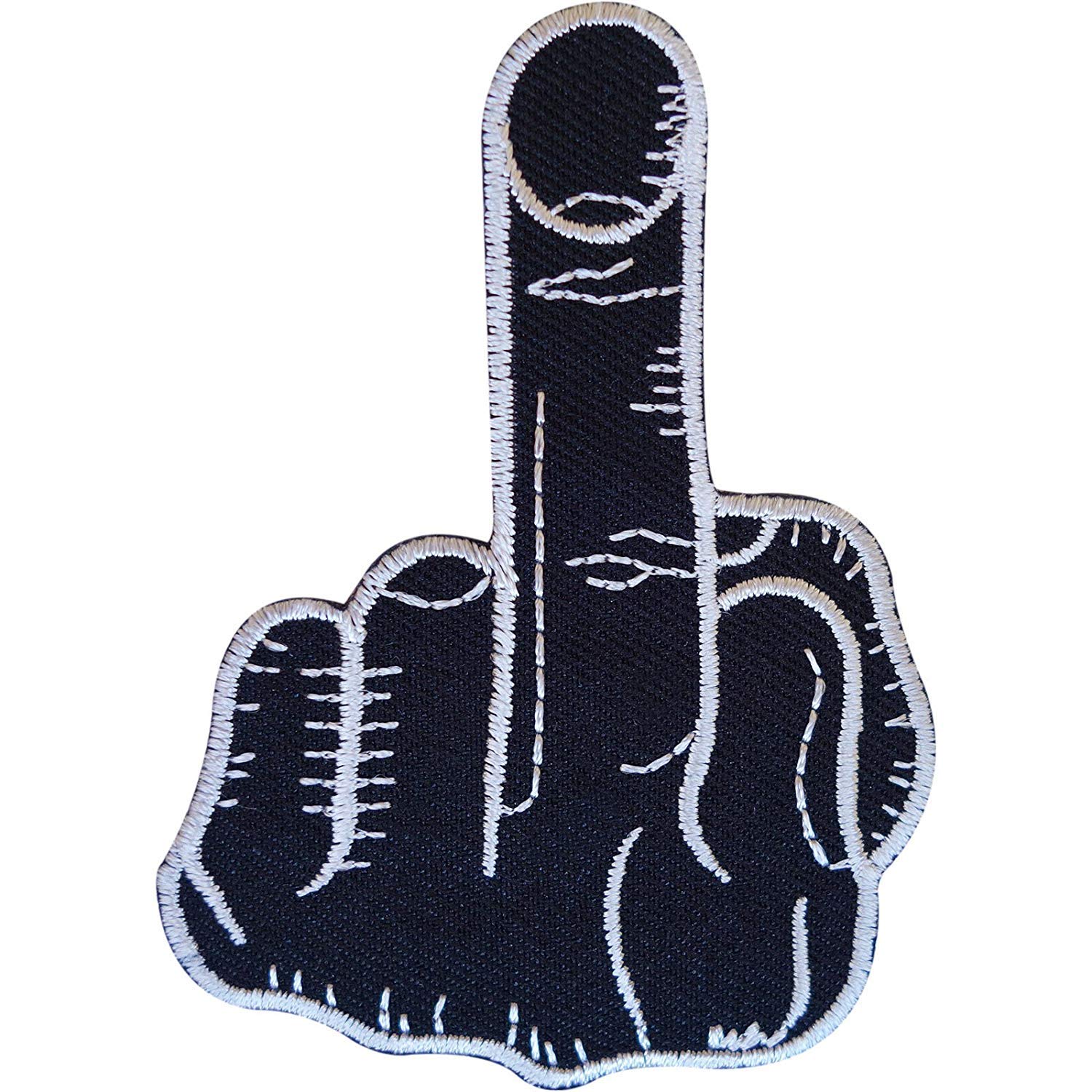 Embroidered Black Middle Finger Patch Badge - Iron On & Sew On Applique for T-Shirts, Jeans, Bags & Jackets - Punk Fashion DIY Accessory for Rebellious Style