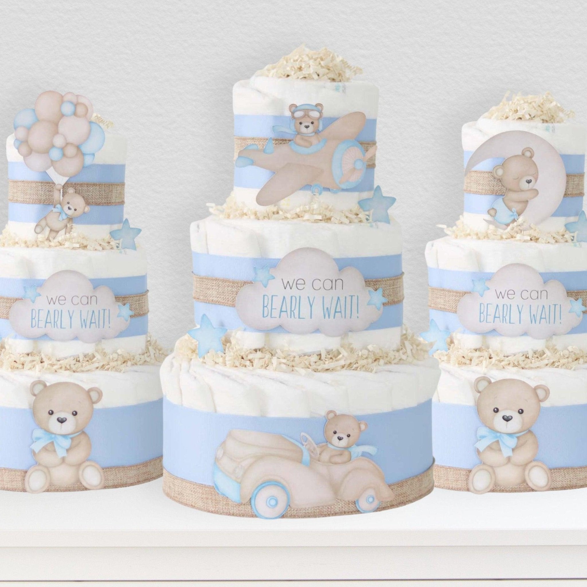 Adorable Blue Teddy Bear Diaper Cake - Perfect Baby Shower Gift & Nursery Decor - SKU: DCBG1003