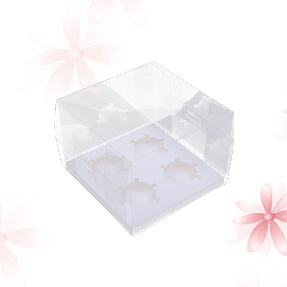 5-Piece Mini Cake Box Set - 4 Grid Square Plastic Bakery Containers for Muffins, Macarons, Pastries, Donuts & Mooncakes | Food-Safe Storage for Cupcakes, Fruits, Bread & Candy | Perfect for Bakeries, Parties & Gift Packaging
