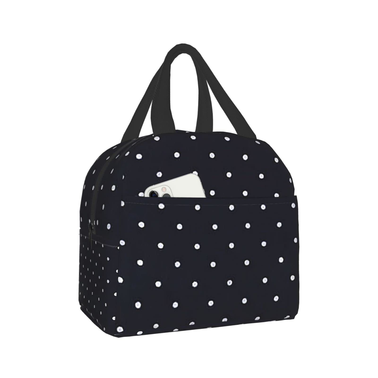 Stylish Insulated White Polka Dot Lunch Bag for Women & Teens - Reusable Thermal Tote for Work, School, Picnic & Travel - Perfect for Office Lunches, Beach Outings and Daily Commutes