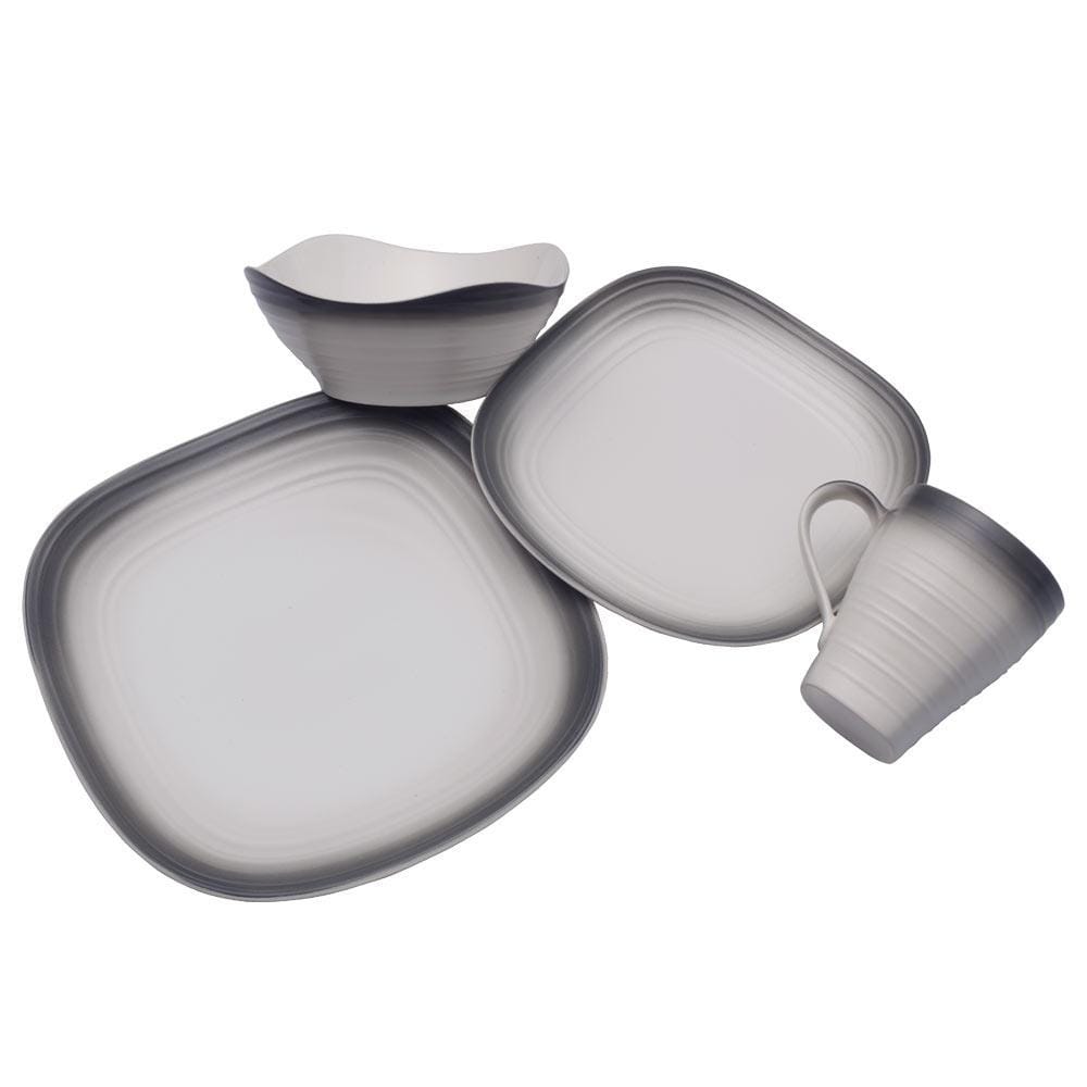 Swirl Square Graphite 4-Piece Dinnerware Set - Modern Square Plates & Bowls for Stylish Dining, Perfect for Restaurants, Weddings, and Home Entertaining