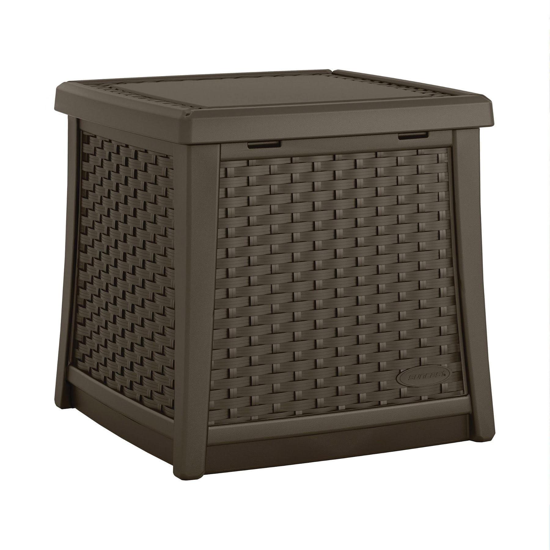 Suncast 13 Gallon Resin Outdoor Storage End Table with Hinged Stay-Dry Lid - Waterproof Deck Box for Patio Furniture, Pool Toys & Cushions - Java Brown - Perfect for Backyard, Garden & Poolside Organization