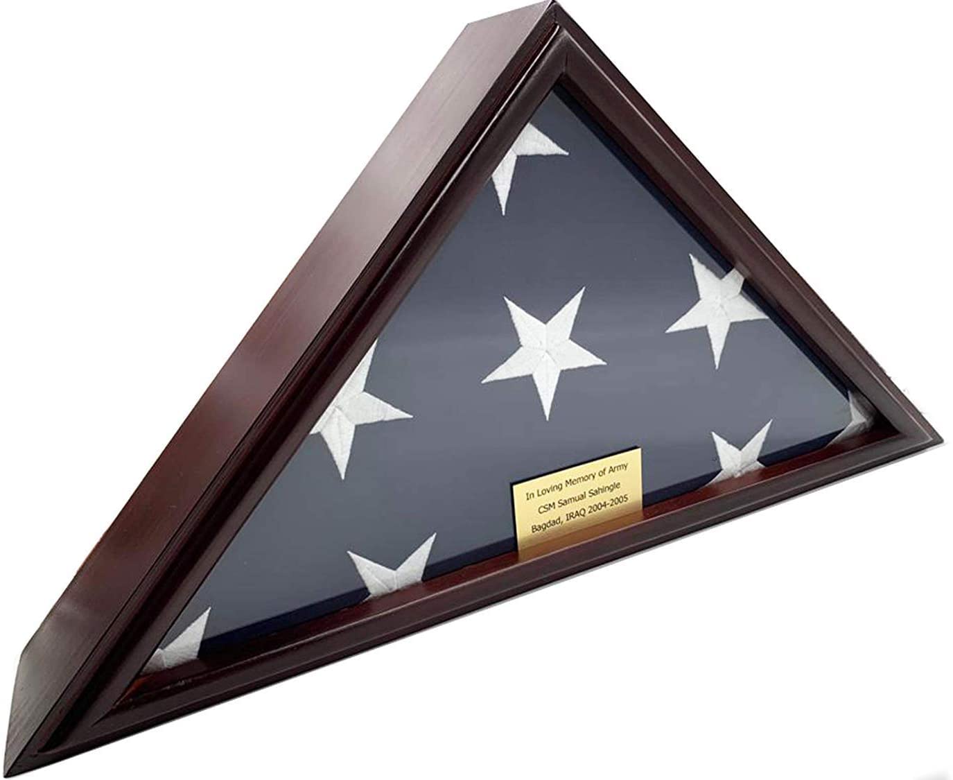 5x9 American Veteran Burial Flag Display Case - Solid Wood Cherry Finish with Custom Name Plate | Flat Base for Wall or Tabletop Display | Memorial, Home Decor, Military Tribute